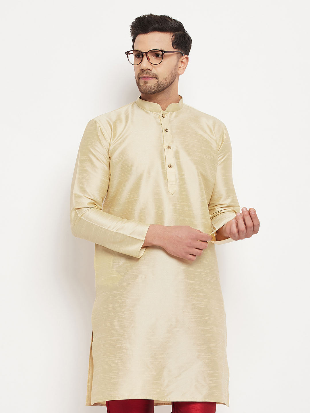 Men's Gold Cotton Silk Blend Kurta