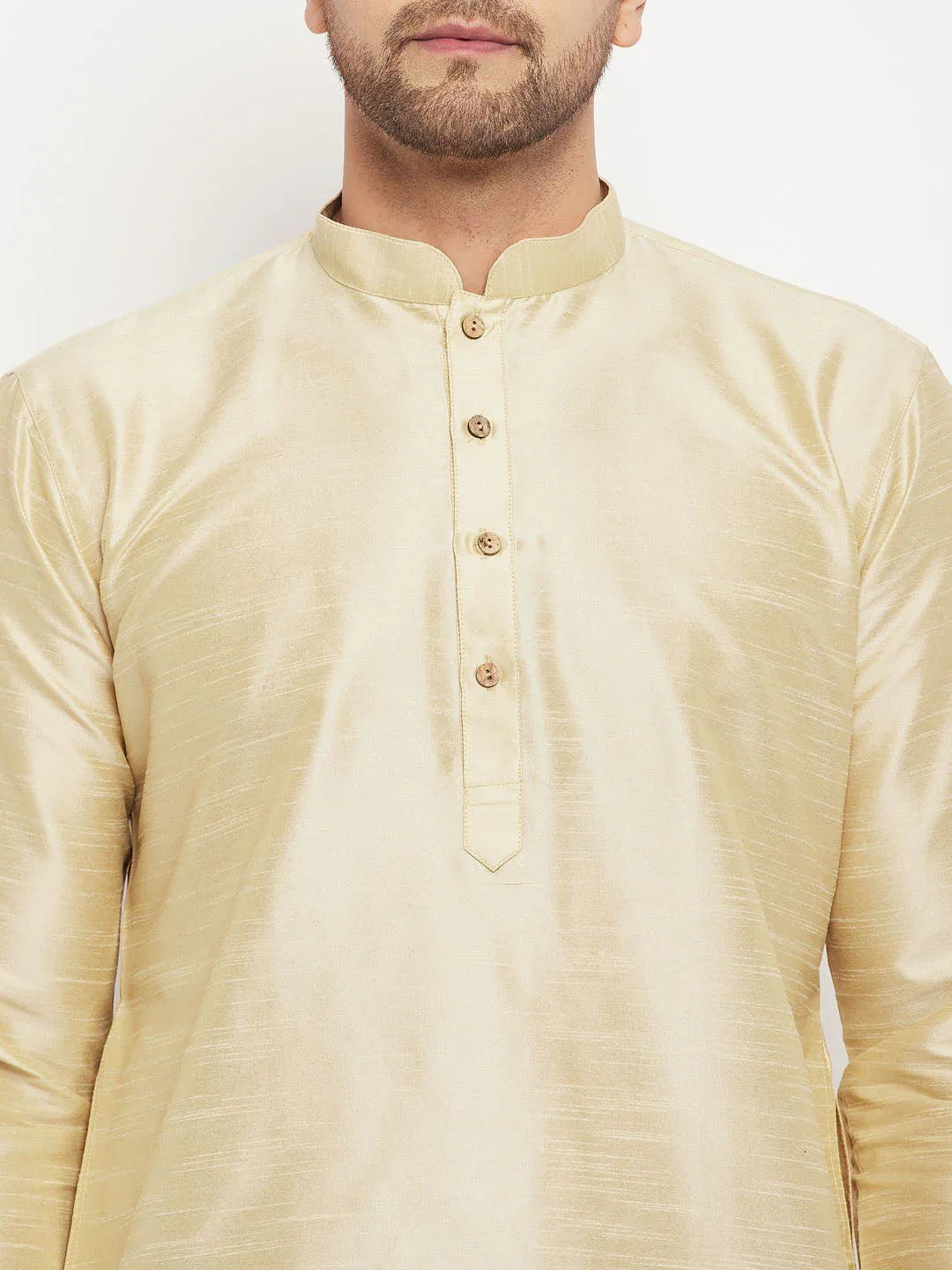 Men's Gold Cotton Silk Blend Kurta And Maroon Pant Style Pyjama Set