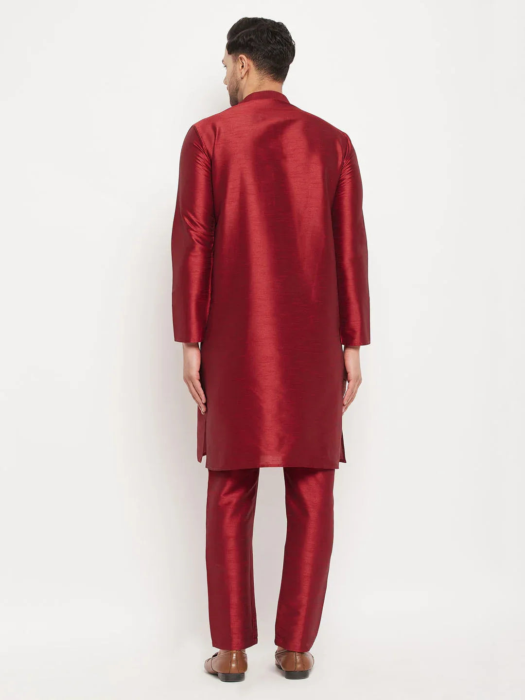 Men's Maroon Silk Blend Kurta And Maroon Pant Style Pyjama Set