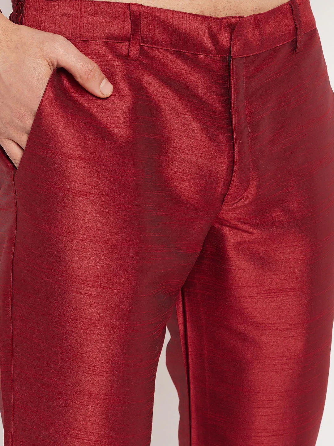 Men's Maroon Silk Blend Kurta And Maroon Pant Style Pyjama Set