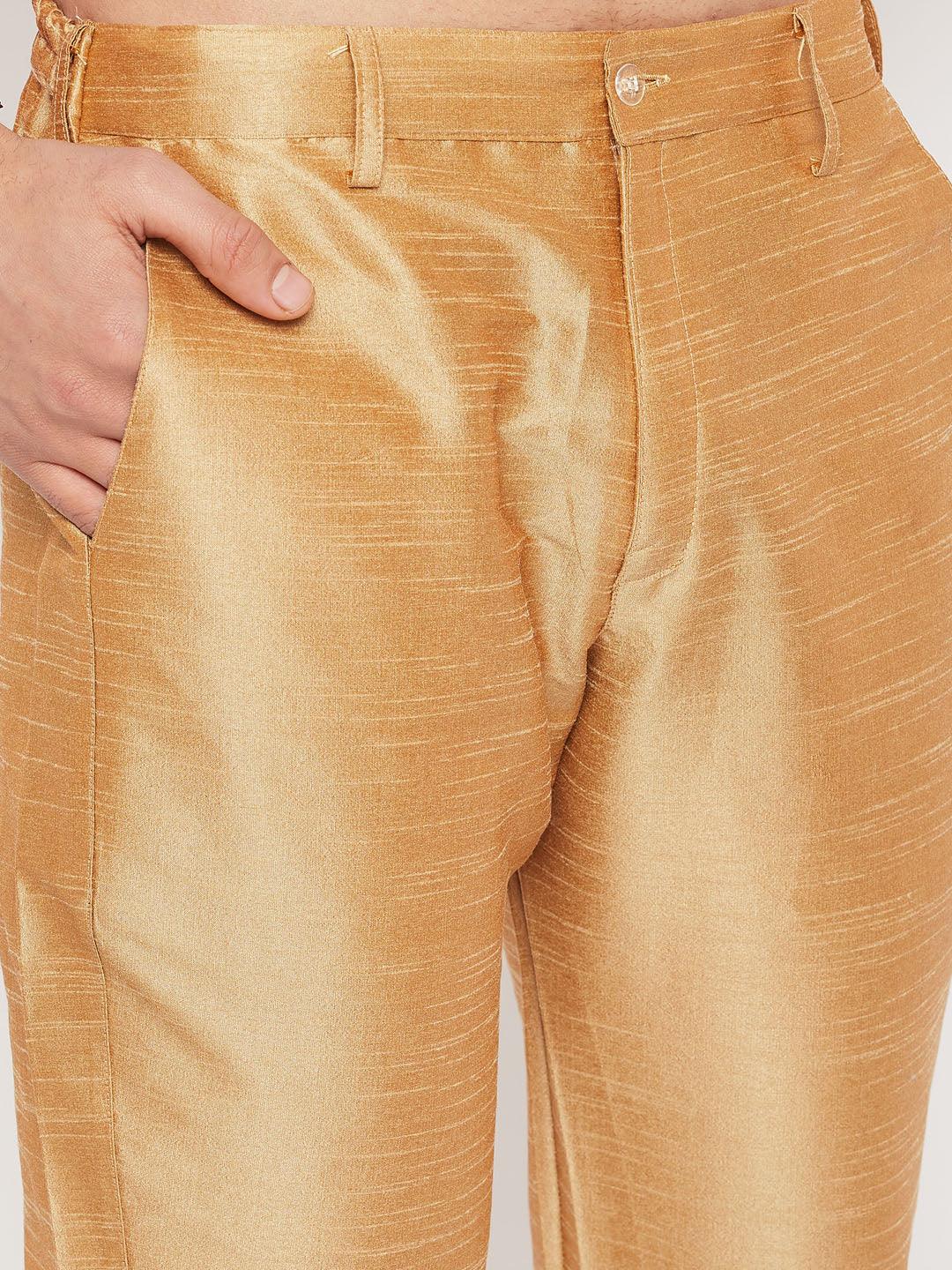 Men's Maroon Silk Blend Kurta And Rose Gold Pant Style Pyjama Set