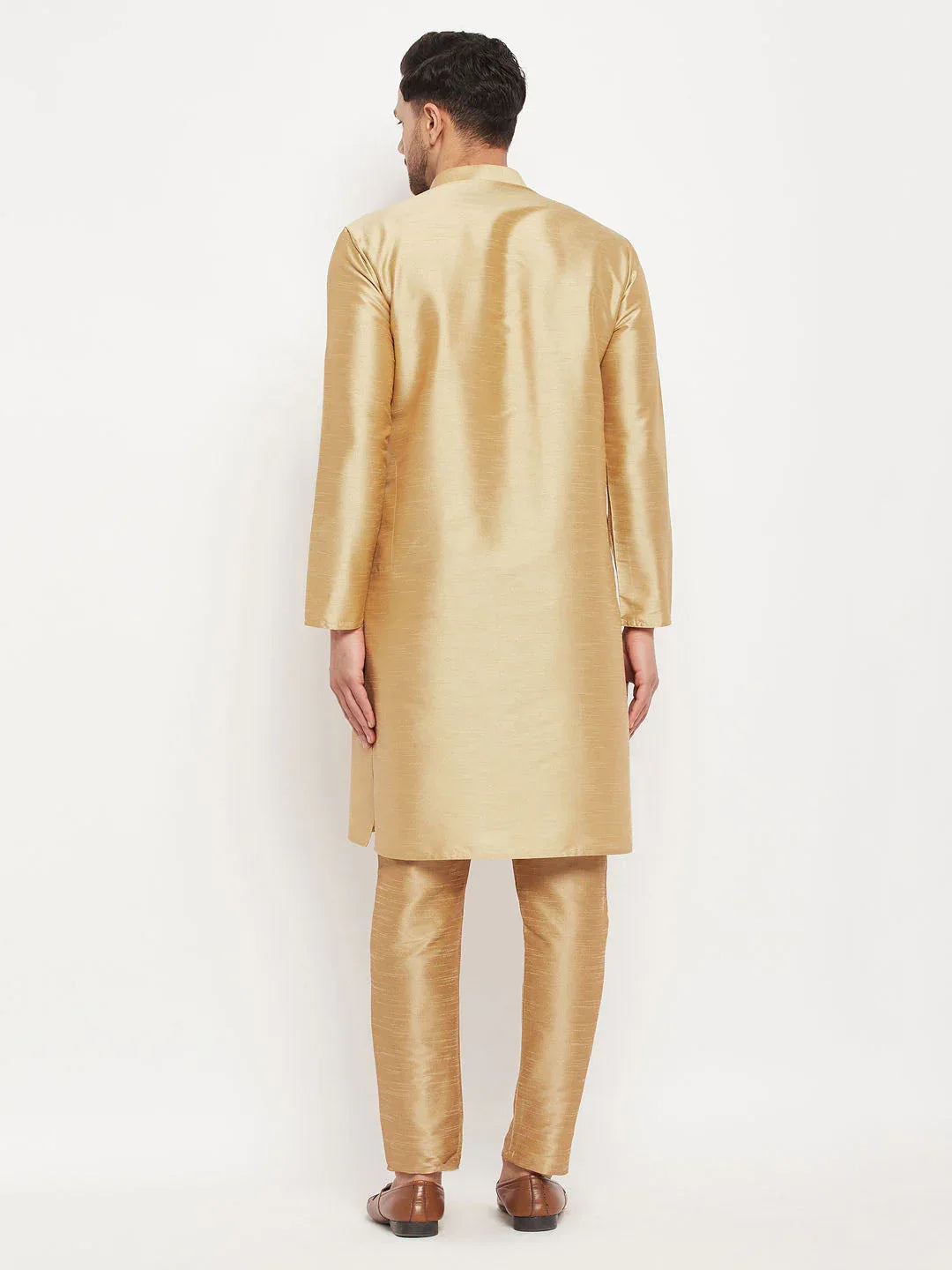 Men's Rose Gold Silk Blend Kurta And Rose Gold Pant Style Pyjama Set