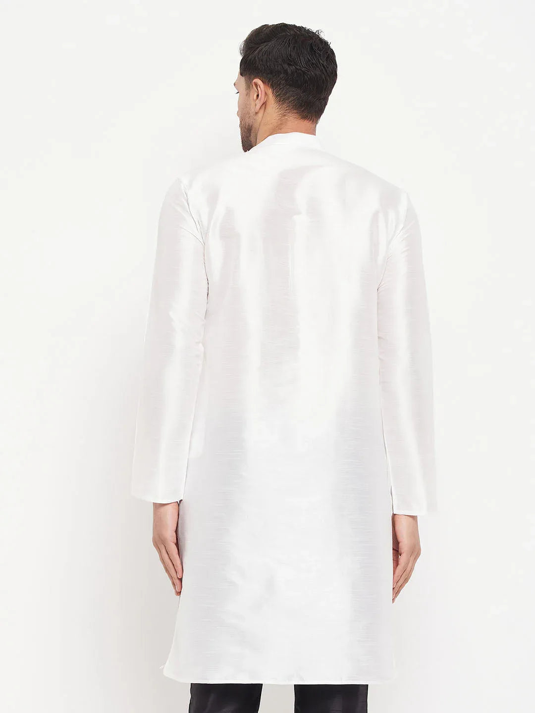 VASTRAMAY Men's White Cotton Silk Blend Kurta