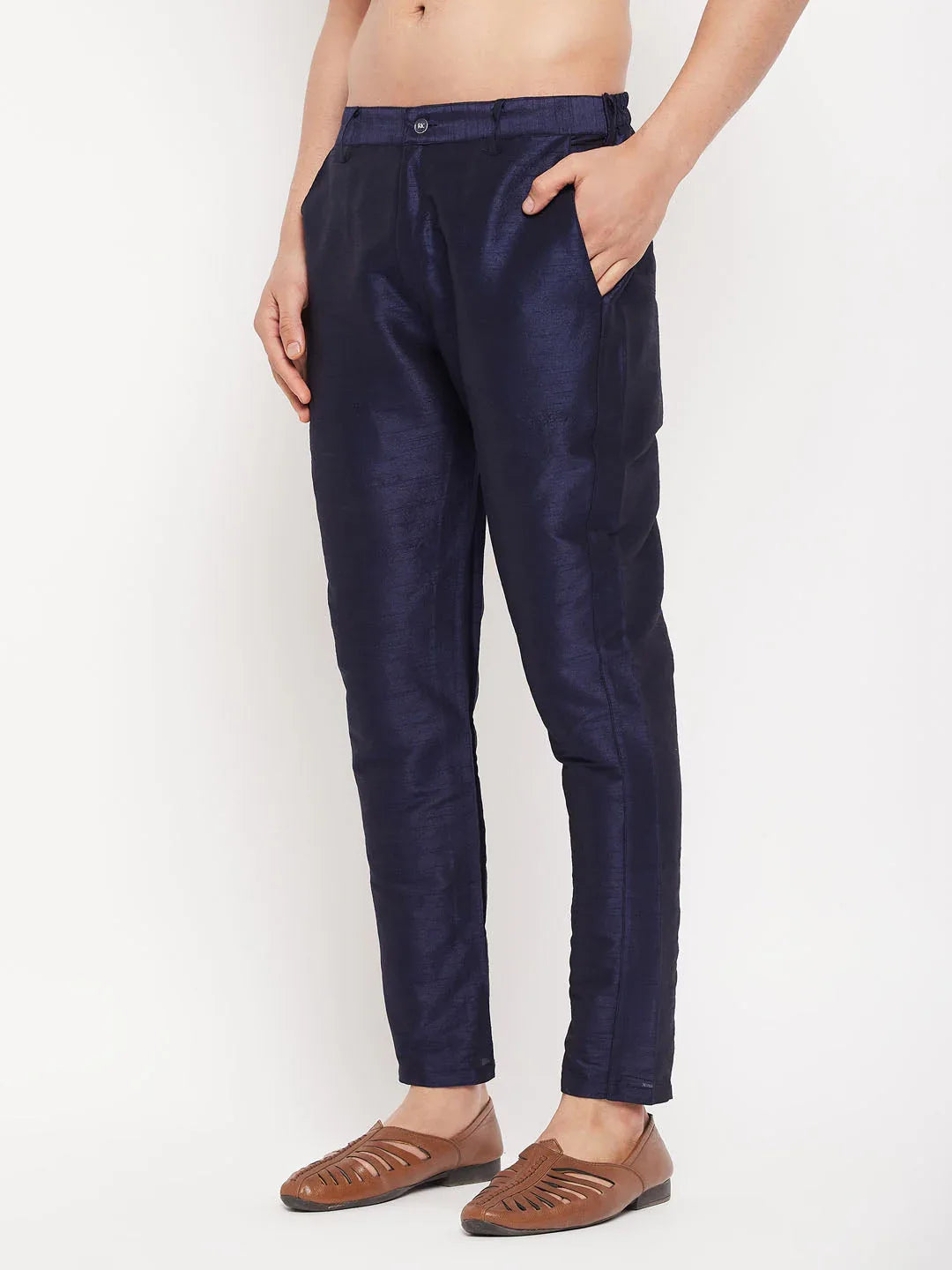 Men's Navy Blue Silk Blend Pant Style Pyjama