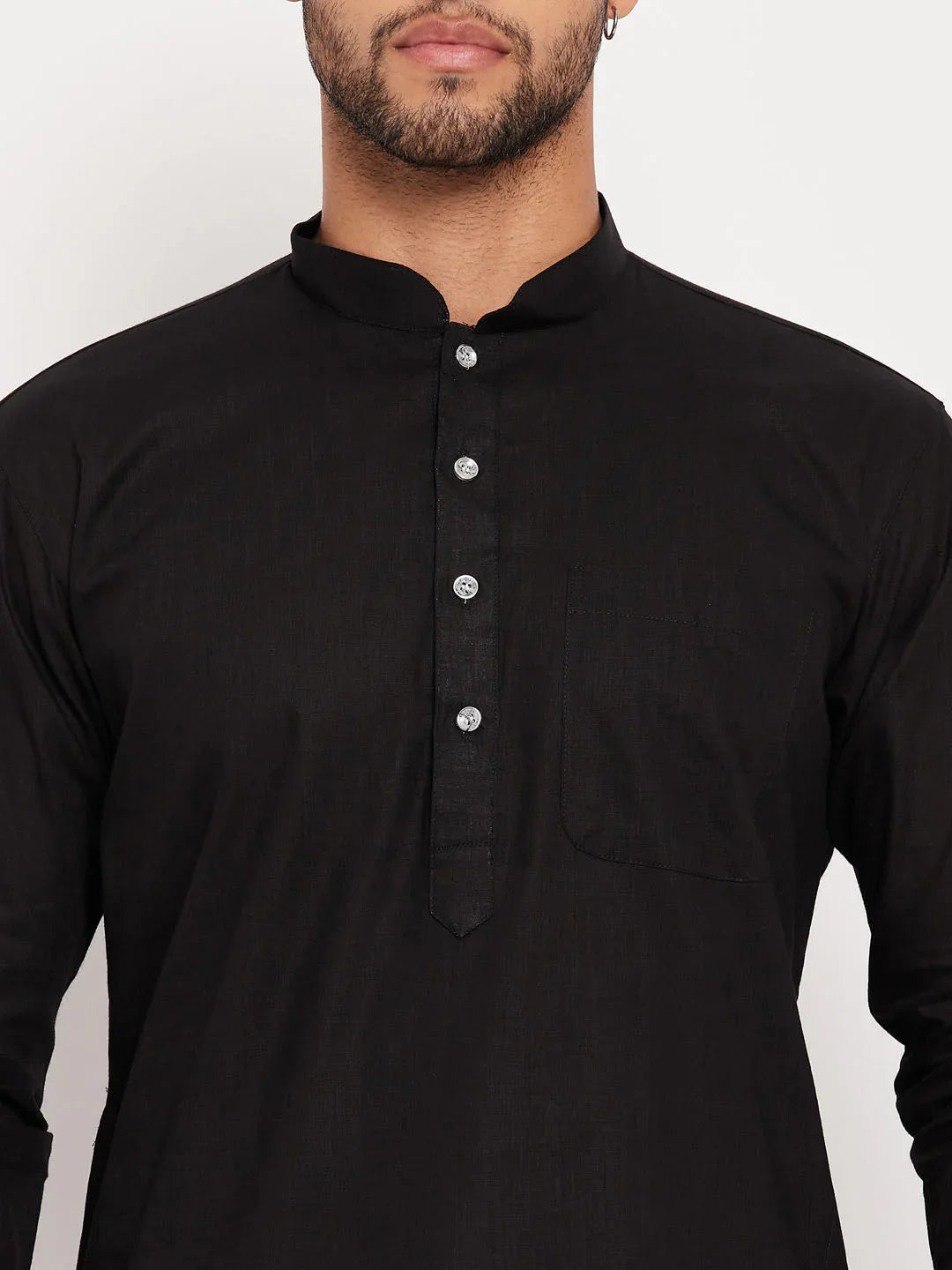 Men's Black And White Cotton Blend Pathani Suit Set
