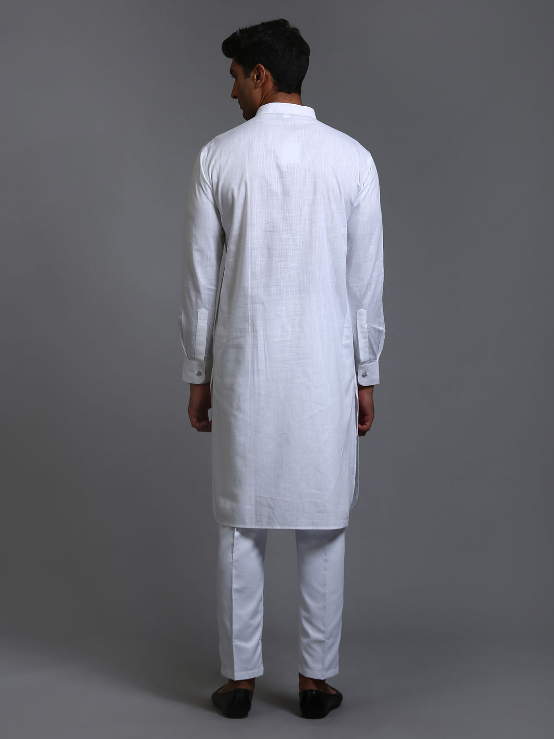 Men's White Cotton Blend Pathani Kurta With Pant Set