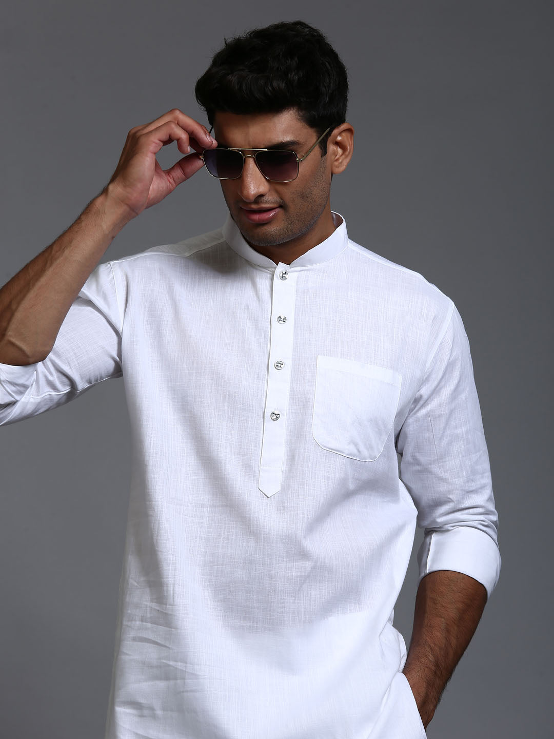 Men's White Cotton Blend Pathani Kurta With Pant Set