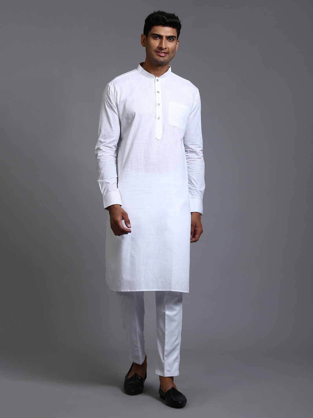 Men's White Cotton Blend Pathani Kurta With Pant Set