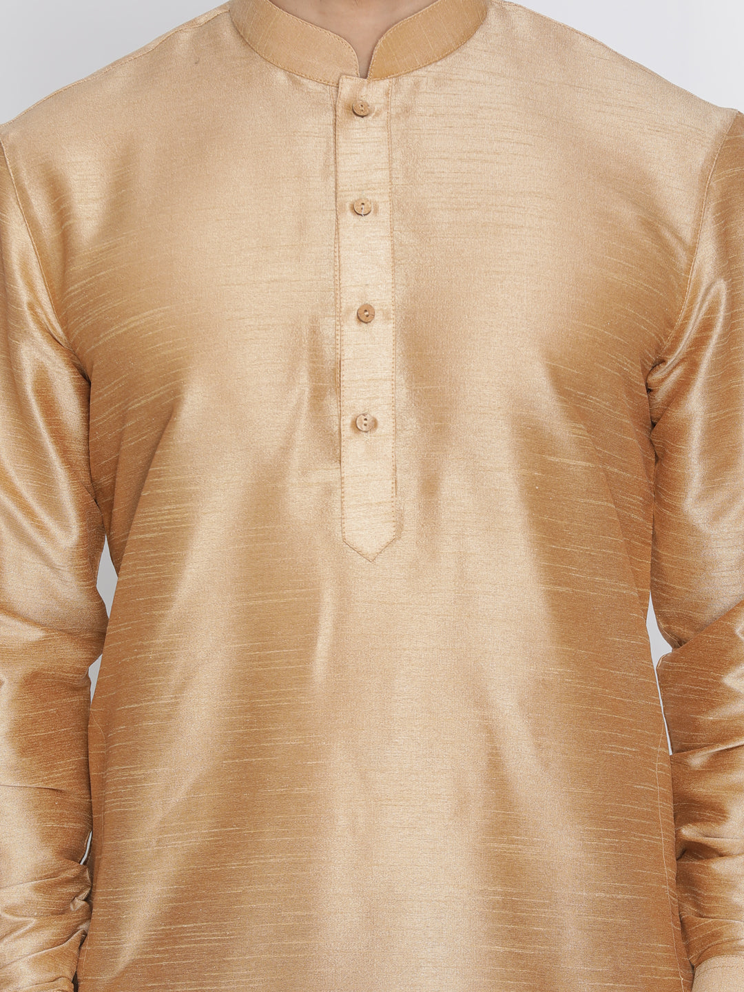 Men's Rose Gold Silk Blend Curved Kurta