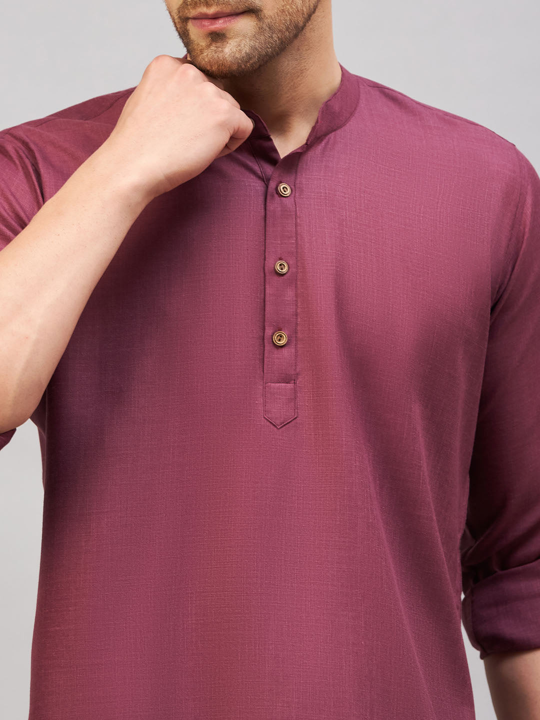 Men's Purple Short Cotton Kurta