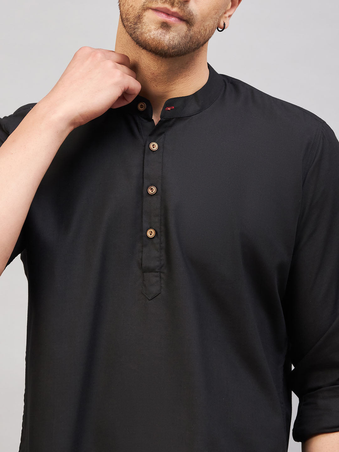 Men's Black Short Cotton Kurta