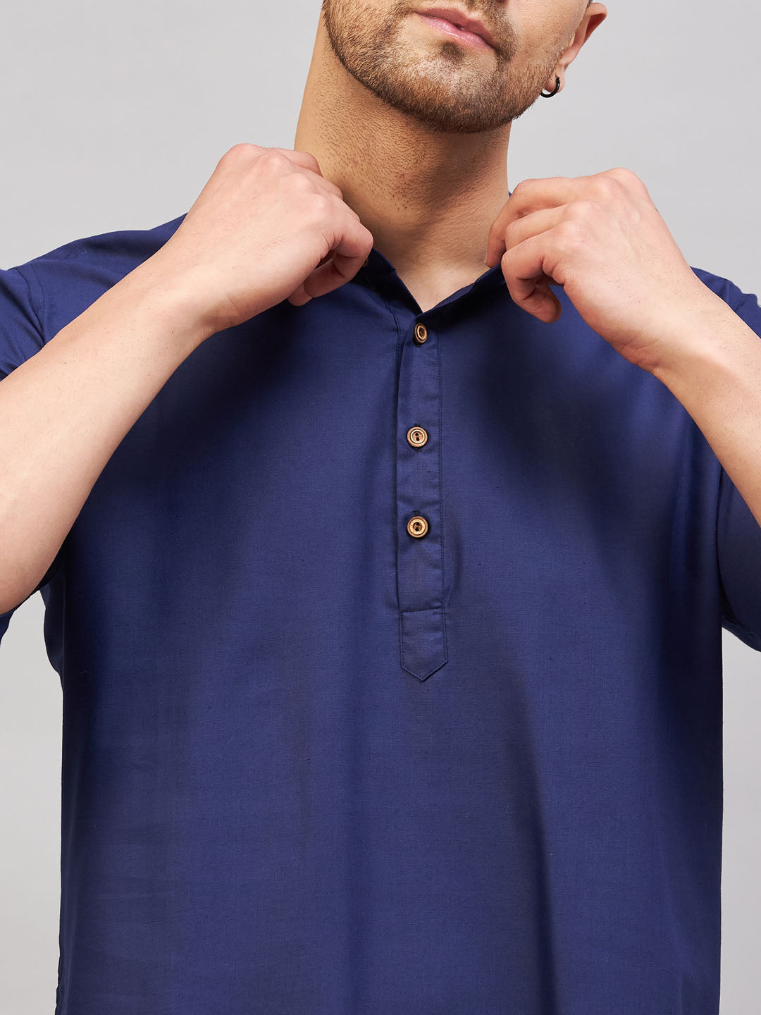 Men's Blue Short Cotton Kurta
