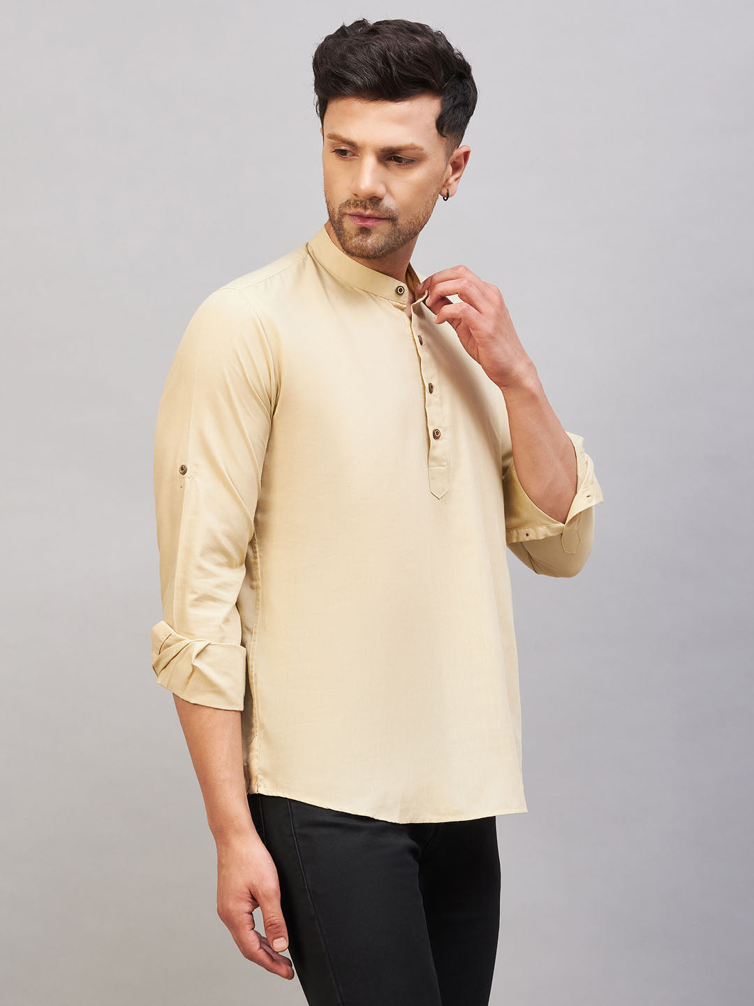 Men's Cream Short Cotton Kurta