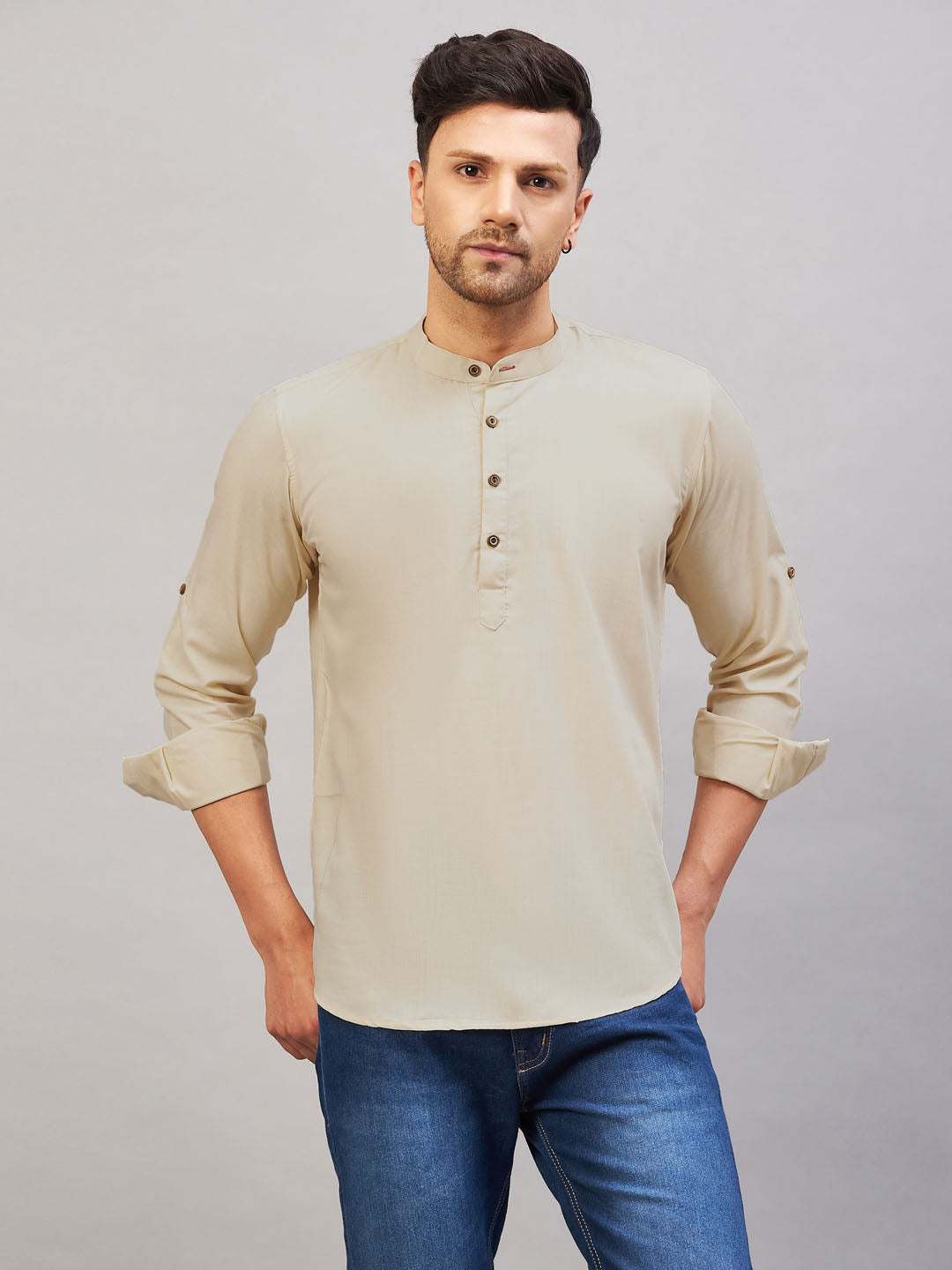 Men's Light Green Short Cotton Kurta