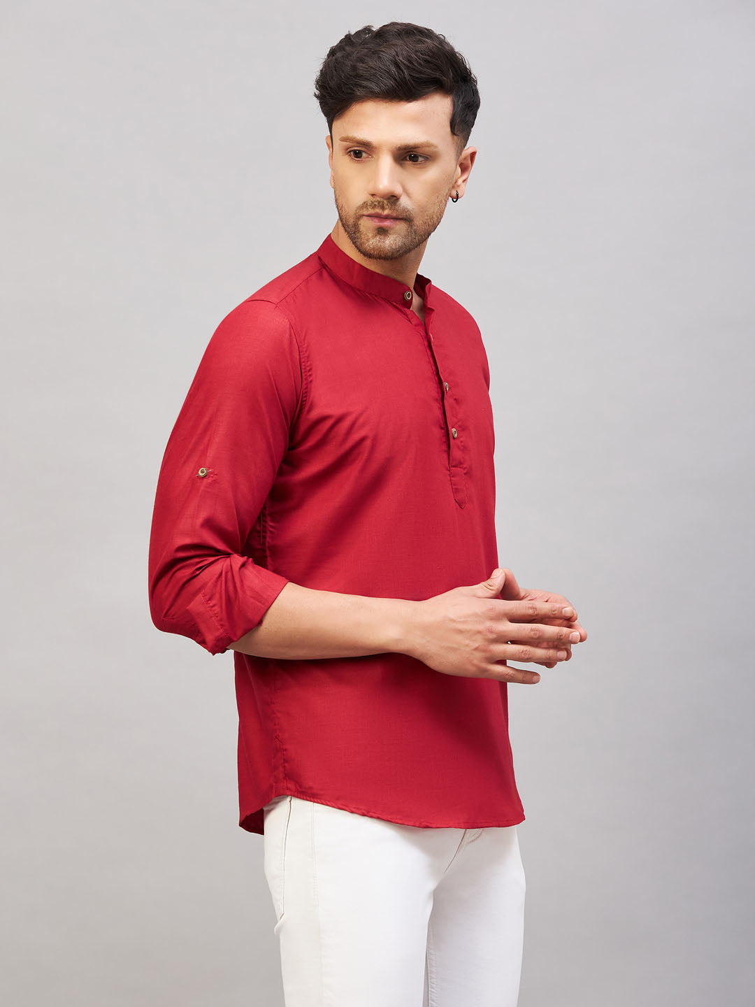 Men's Maroon Short Cotton Kurta