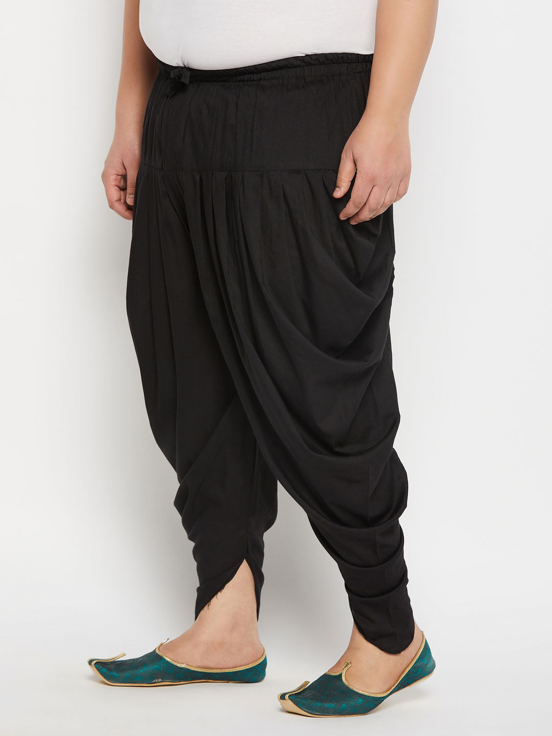 Men's Plus Size Black Solid Cowl Dhoti Pant