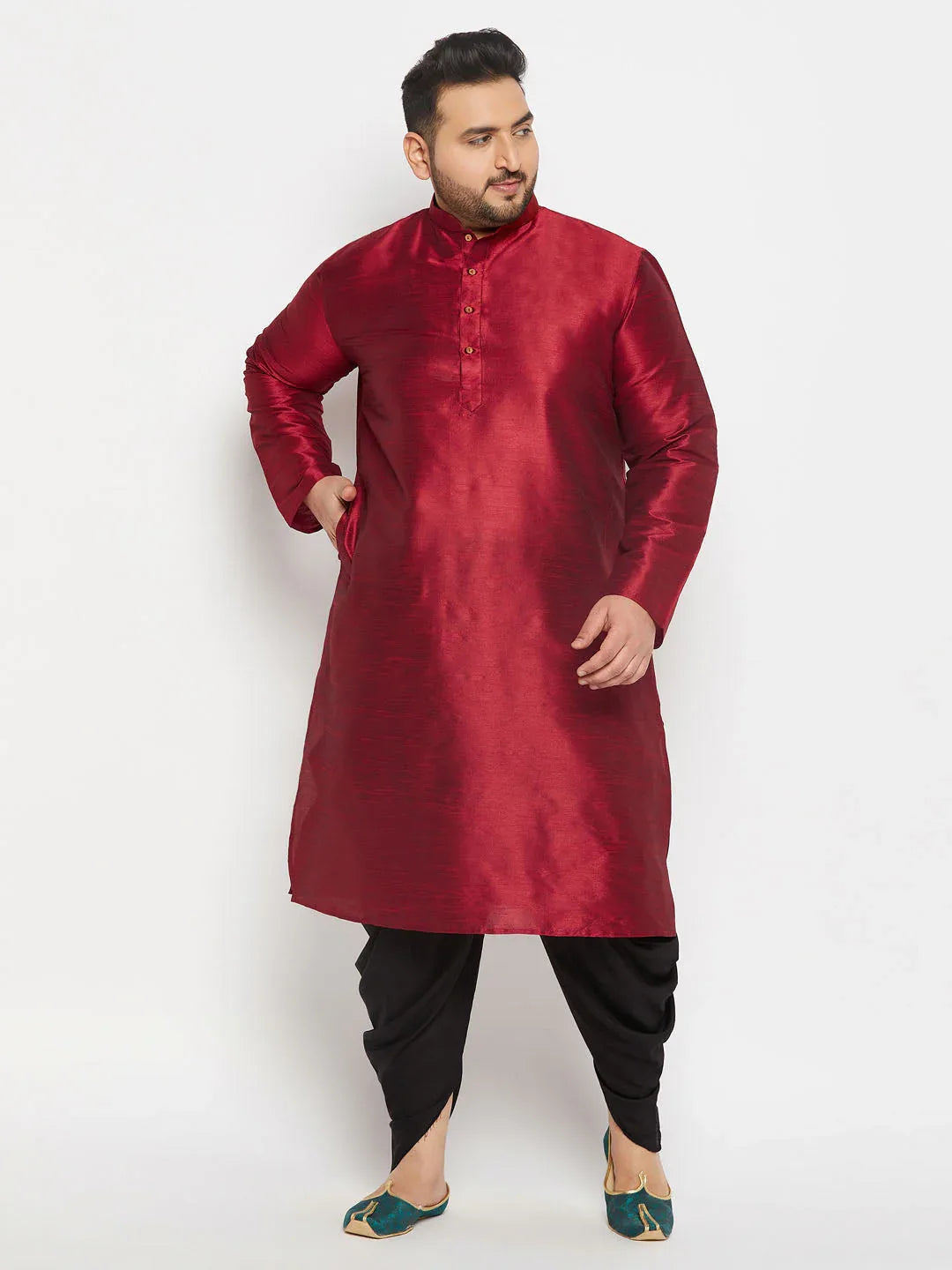 Men's Plus Size Black Solid Cowl Dhoti Pant