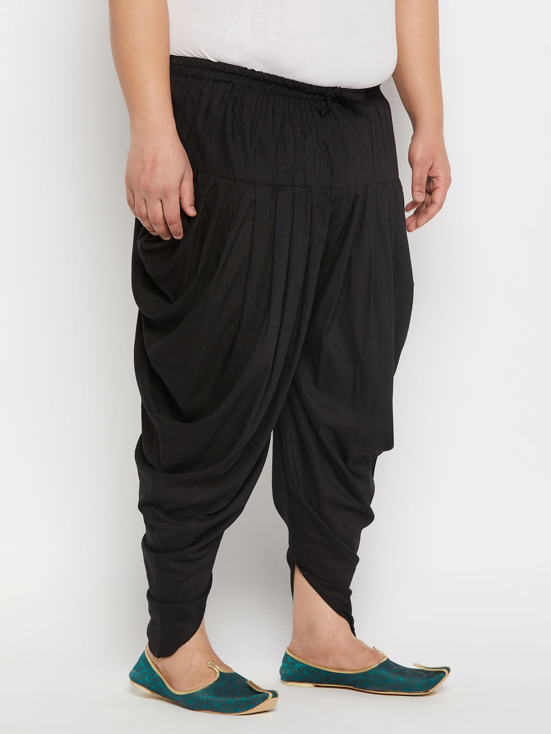 Men's Plus Size Black Solid Cowl Dhoti Pant