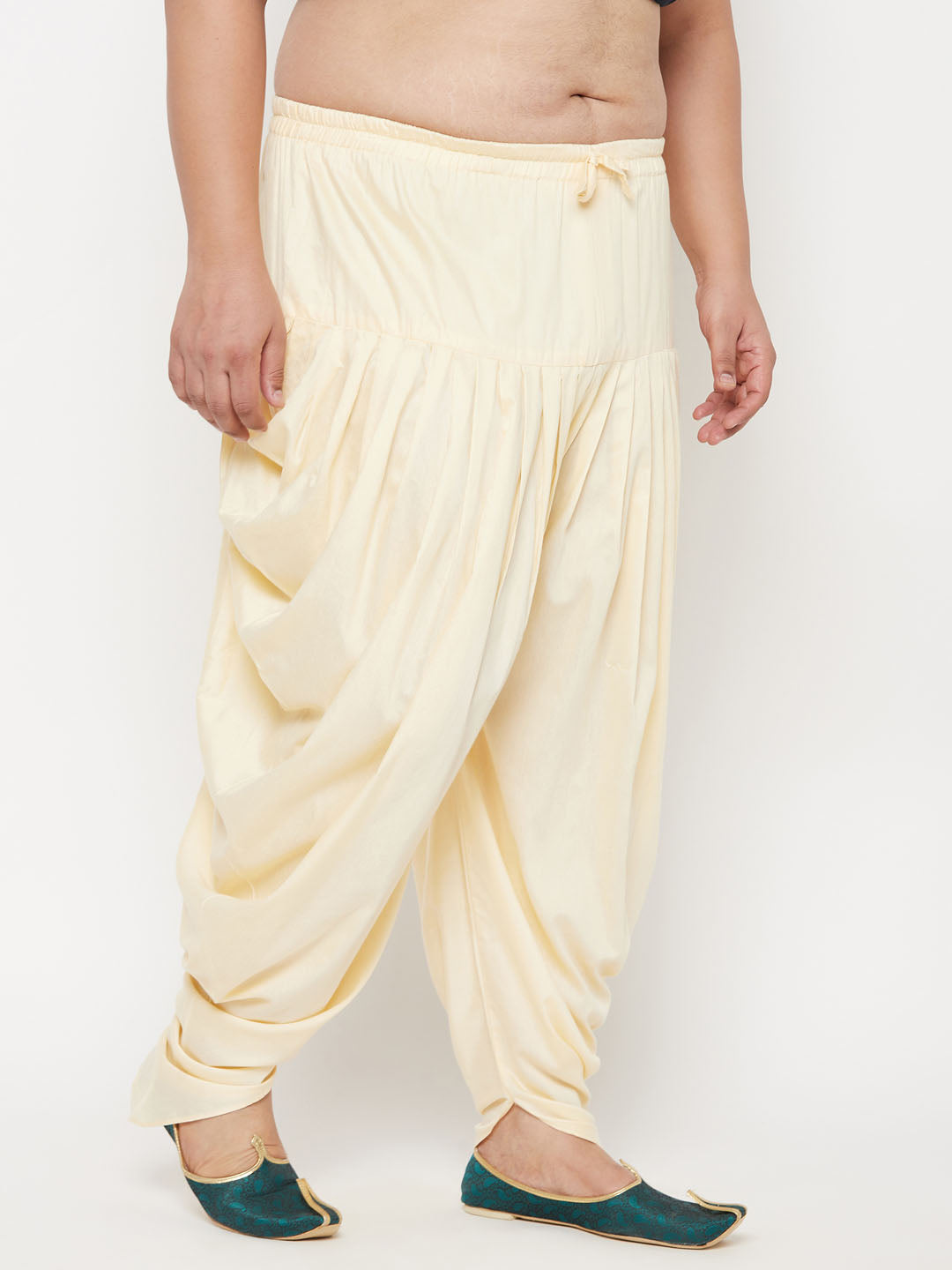 Men's Plus Size Gold Solid Cowl Dhoti Pants