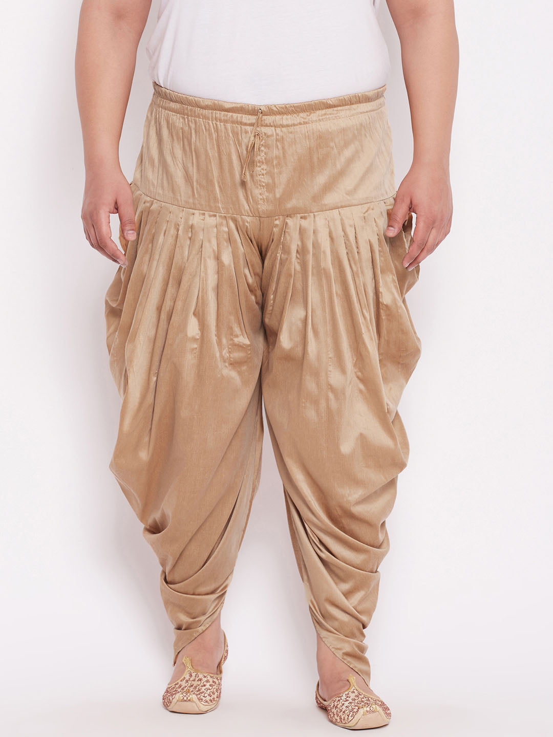 Plus Size Men's Rose Gold-Coloured Solid Cowl Dhoti
