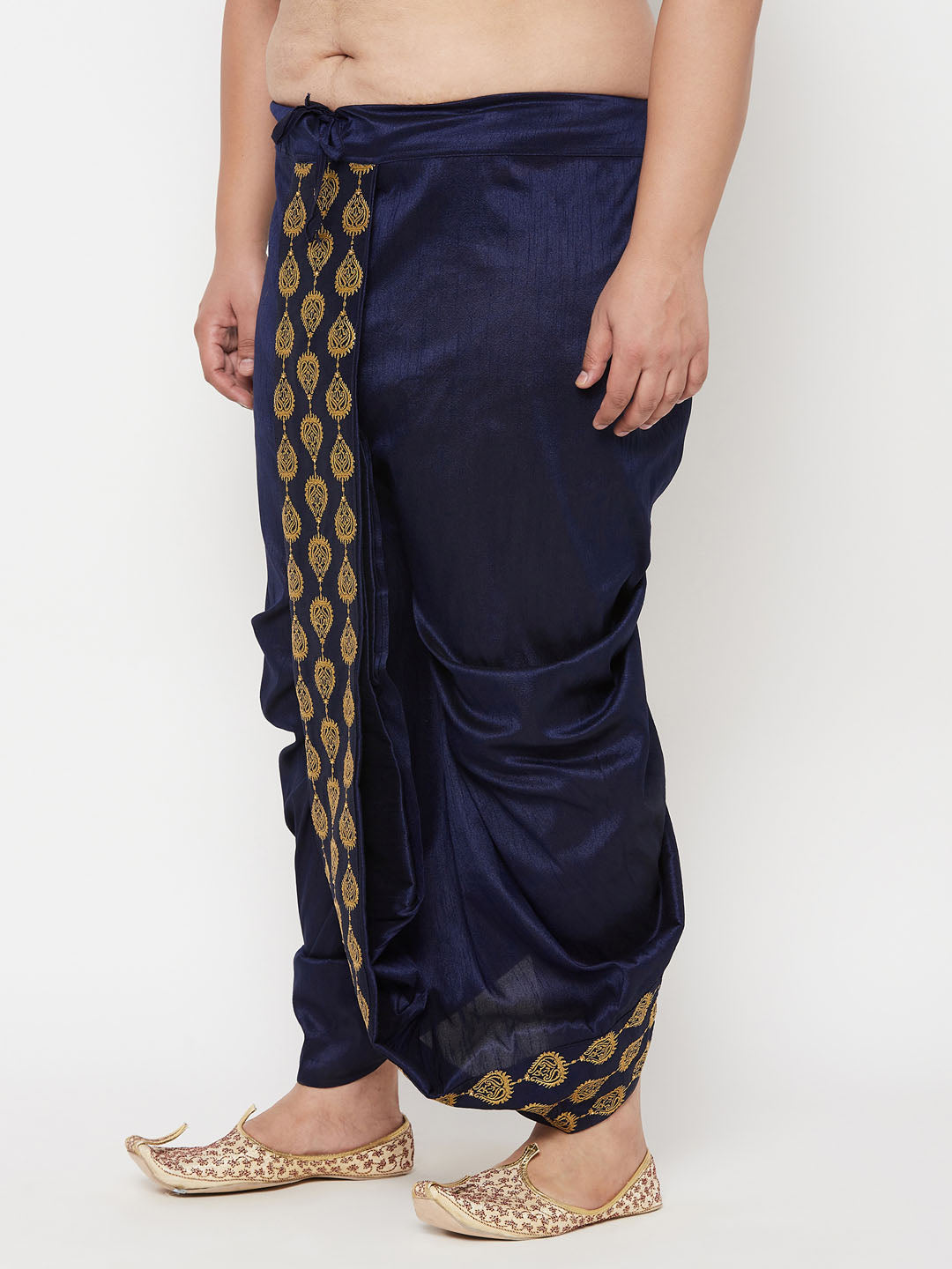 Men's Plus Size Navy Blue Cotton Blend Embroidered Traditional Dhoti