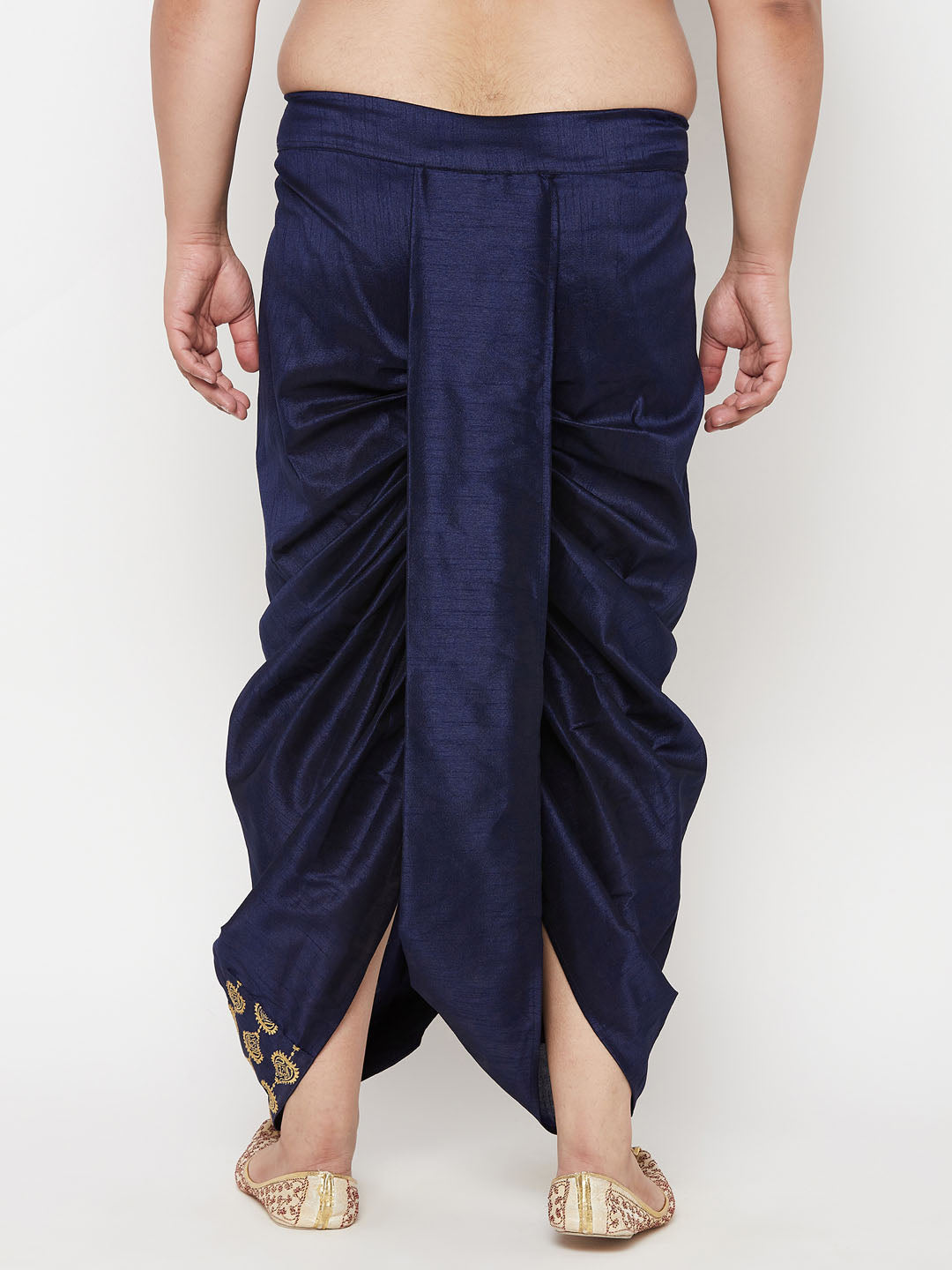 Men's Plus Size Navy Blue Cotton Blend Embroidered Traditional Dhoti