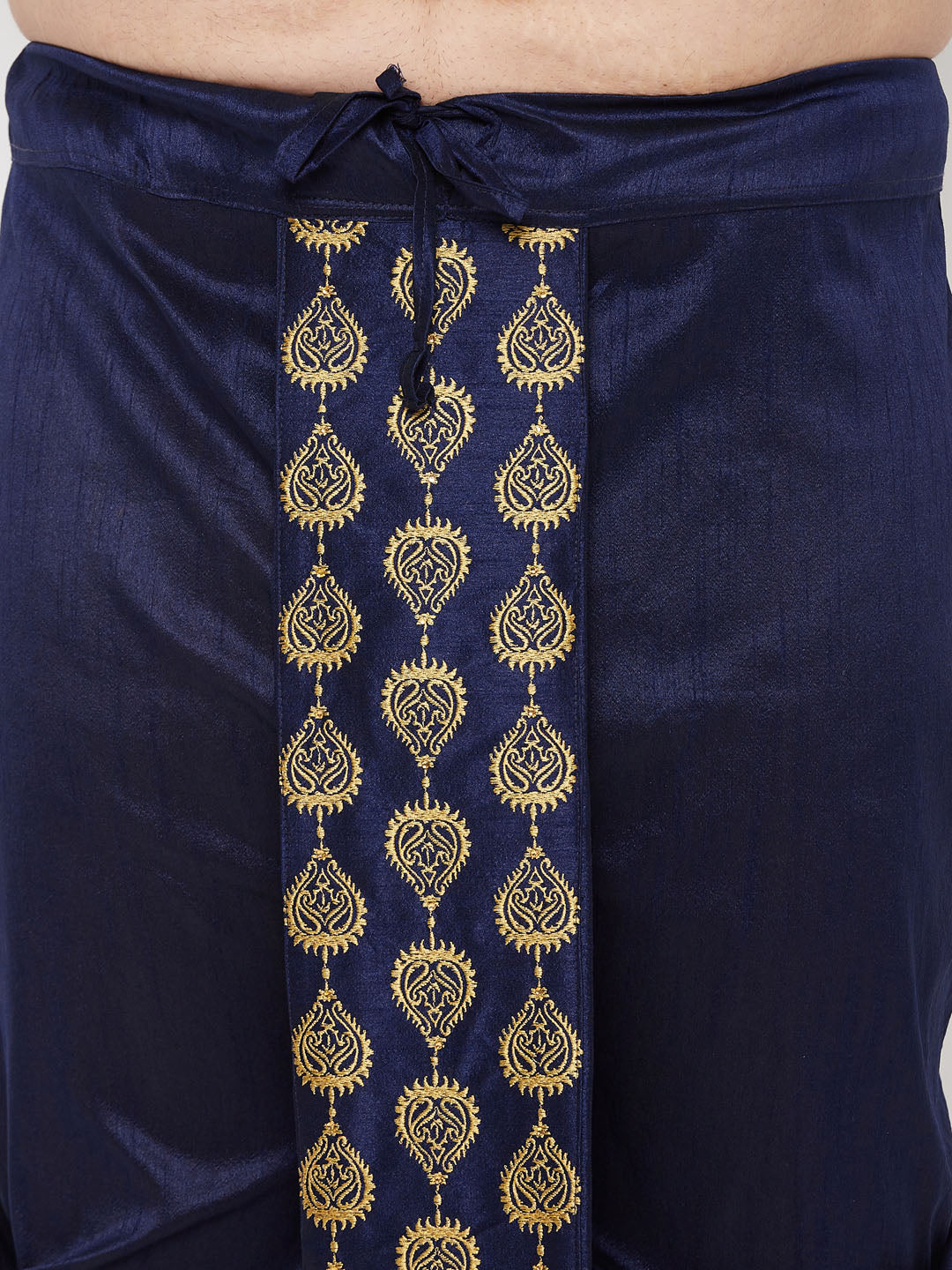 Men's Plus Size Navy Blue Cotton Blend Embroidered Traditional Dhoti