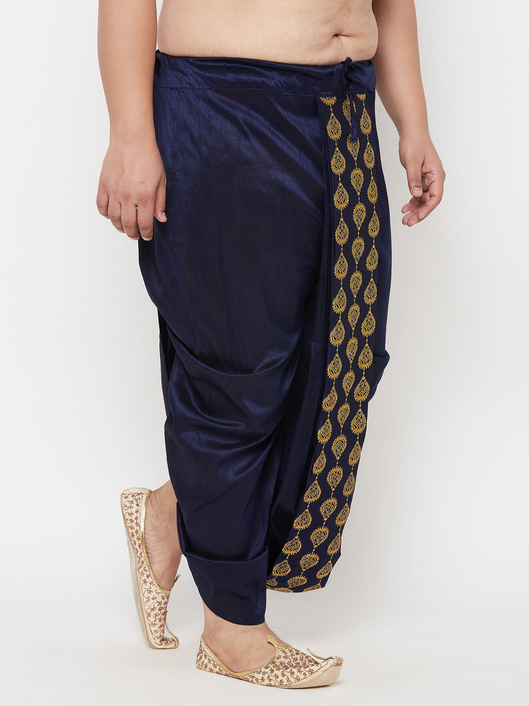 Men's Plus Size Navy Blue Cotton Blend Embroidered Traditional Dhoti