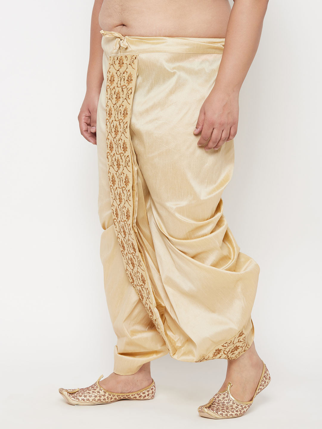 Men's Plus Size Gold Cotton Blend Embroidered Traditional Dhoti