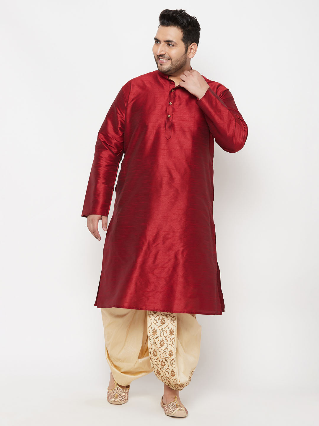 Men's Plus Size Gold Cotton Blend Embroidered Traditional Dhoti