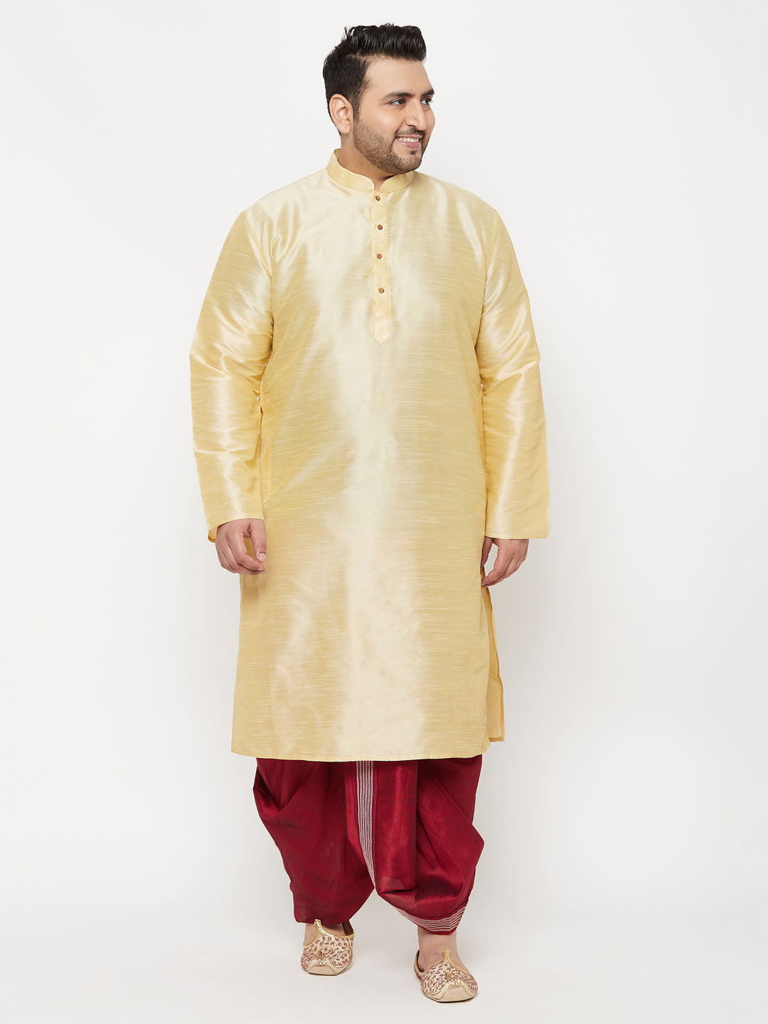 Men's Plus Size Maroon Cotton Blend Thread Work Traditional Dhoti