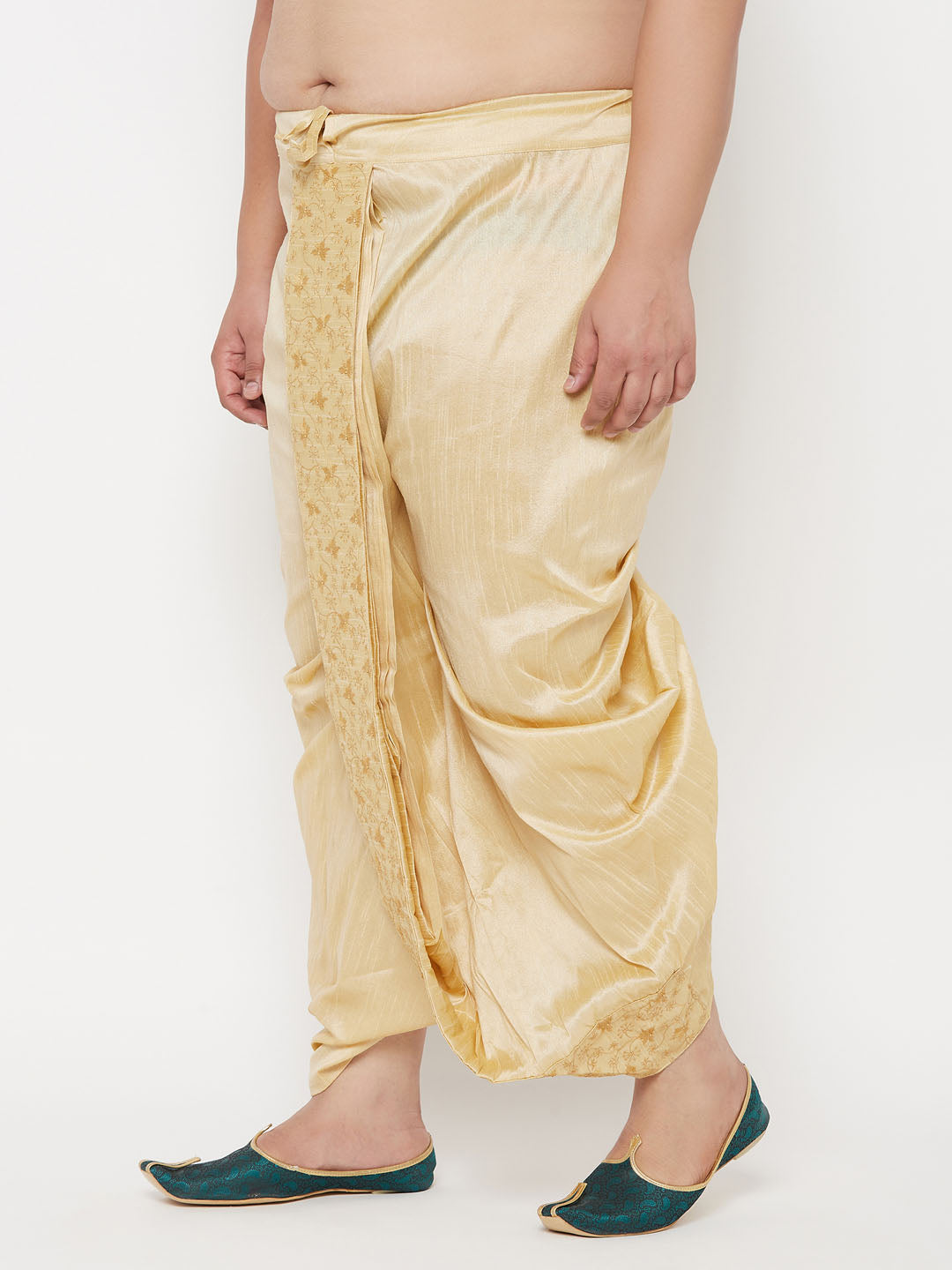 Men's Plus Size Gold Cotton Blend Embroidered Traditional Dhoti