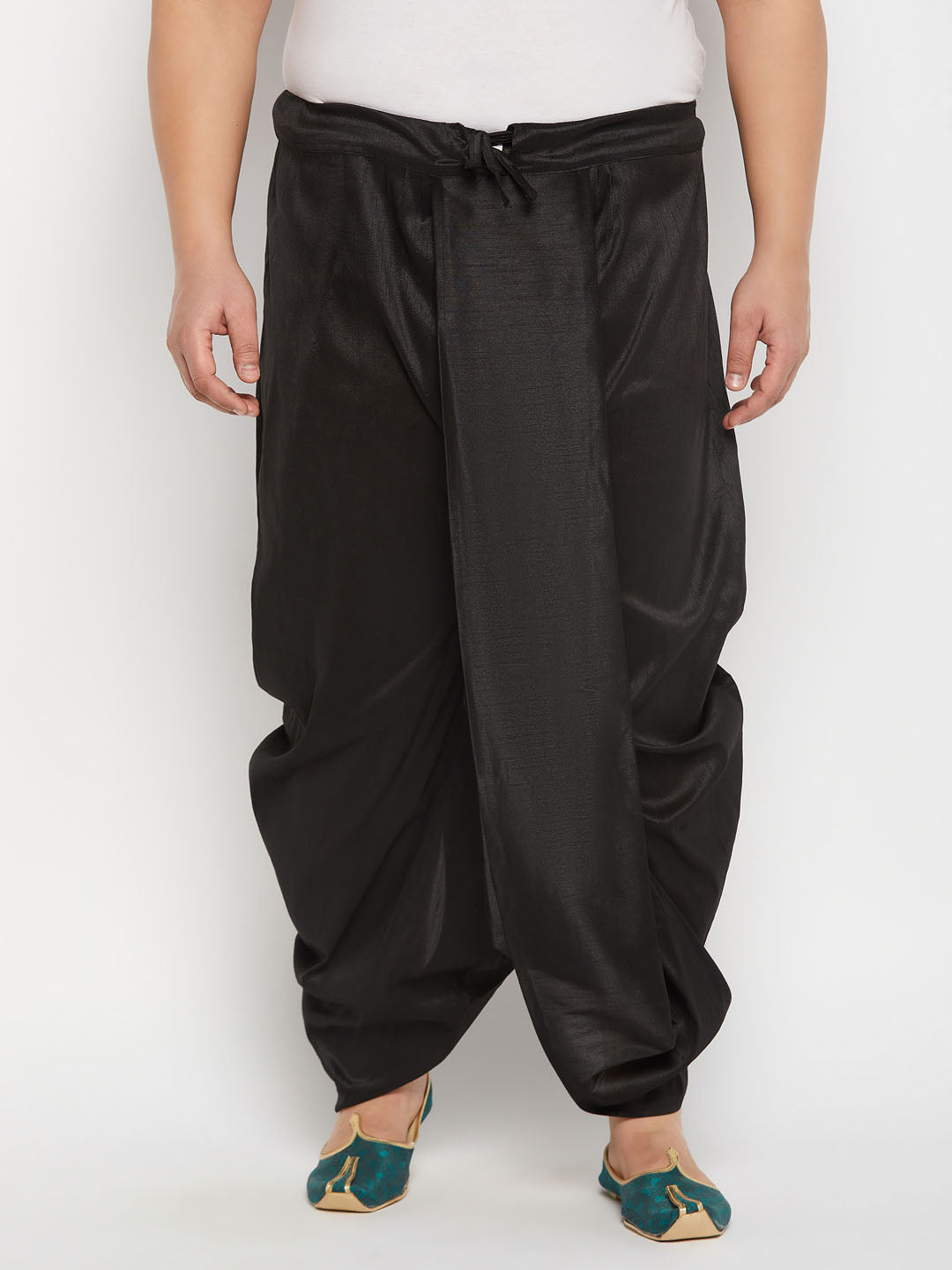 Men's Plus Size Black Cotton Blend Solid Traditional Dhoti