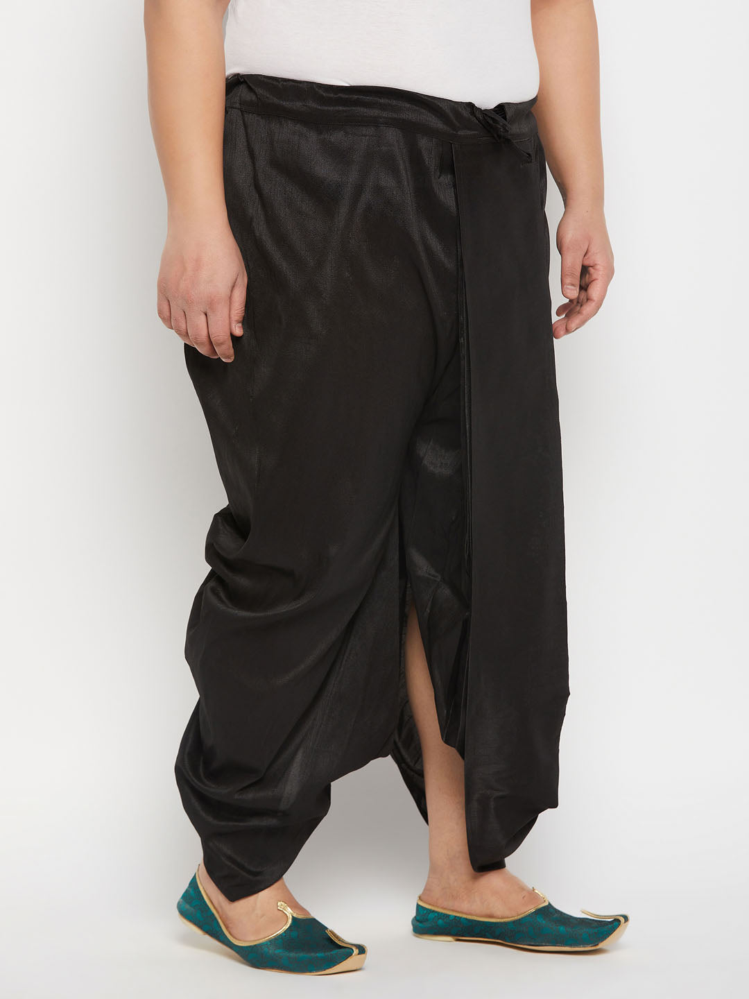 Men's Plus Size Black Cotton Blend Solid Traditional Dhoti