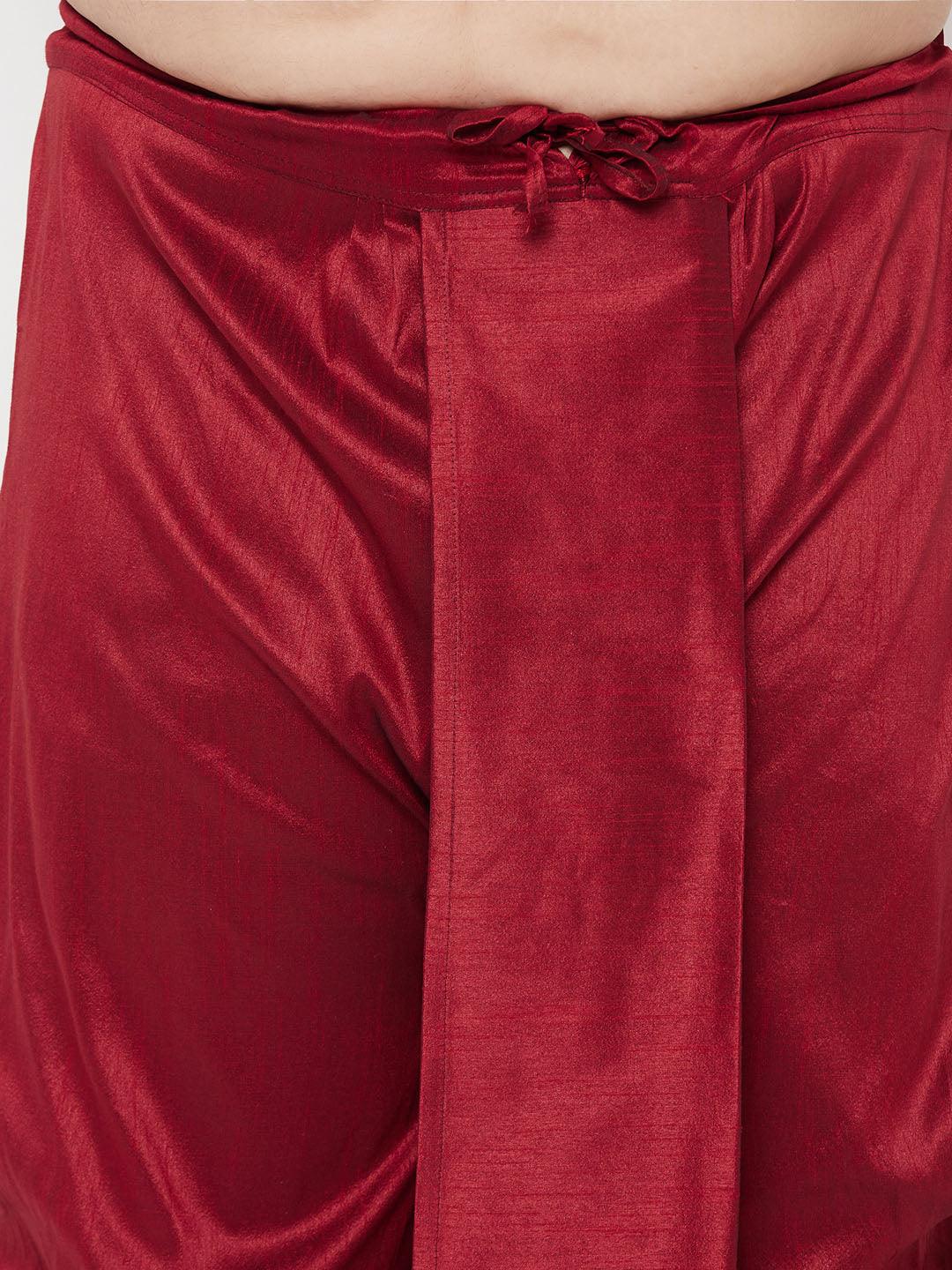 Men's Plus Size Maroon Cotton Blend Solid Traditional Dhoti
