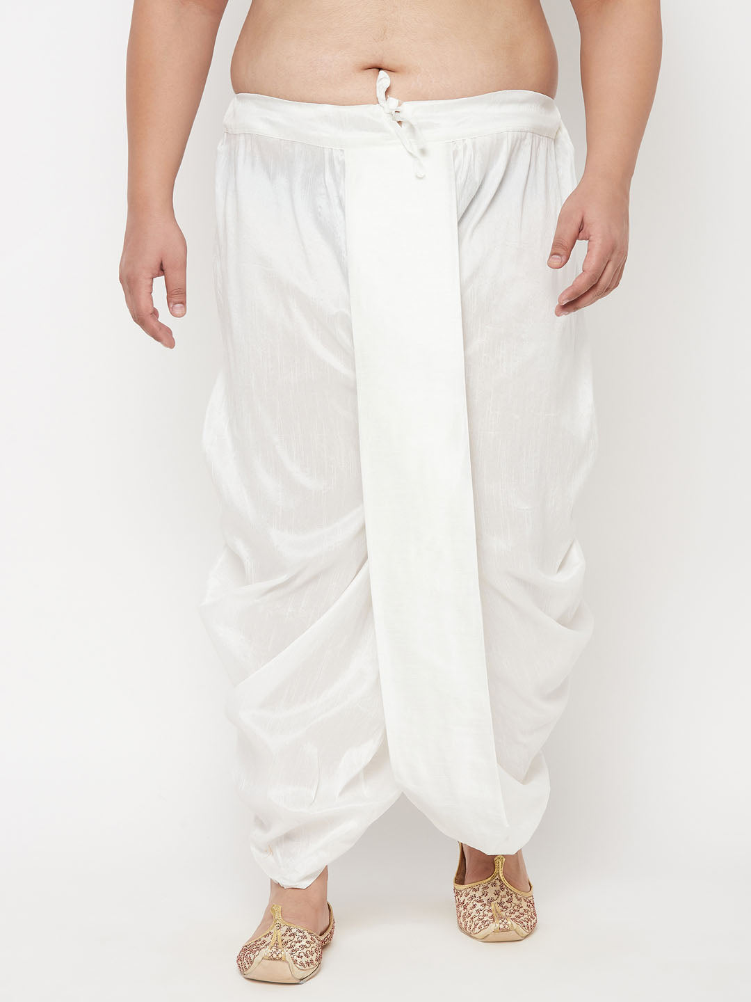 Men's Plus Size White Cotton Blend Solid Traditional Dhoti