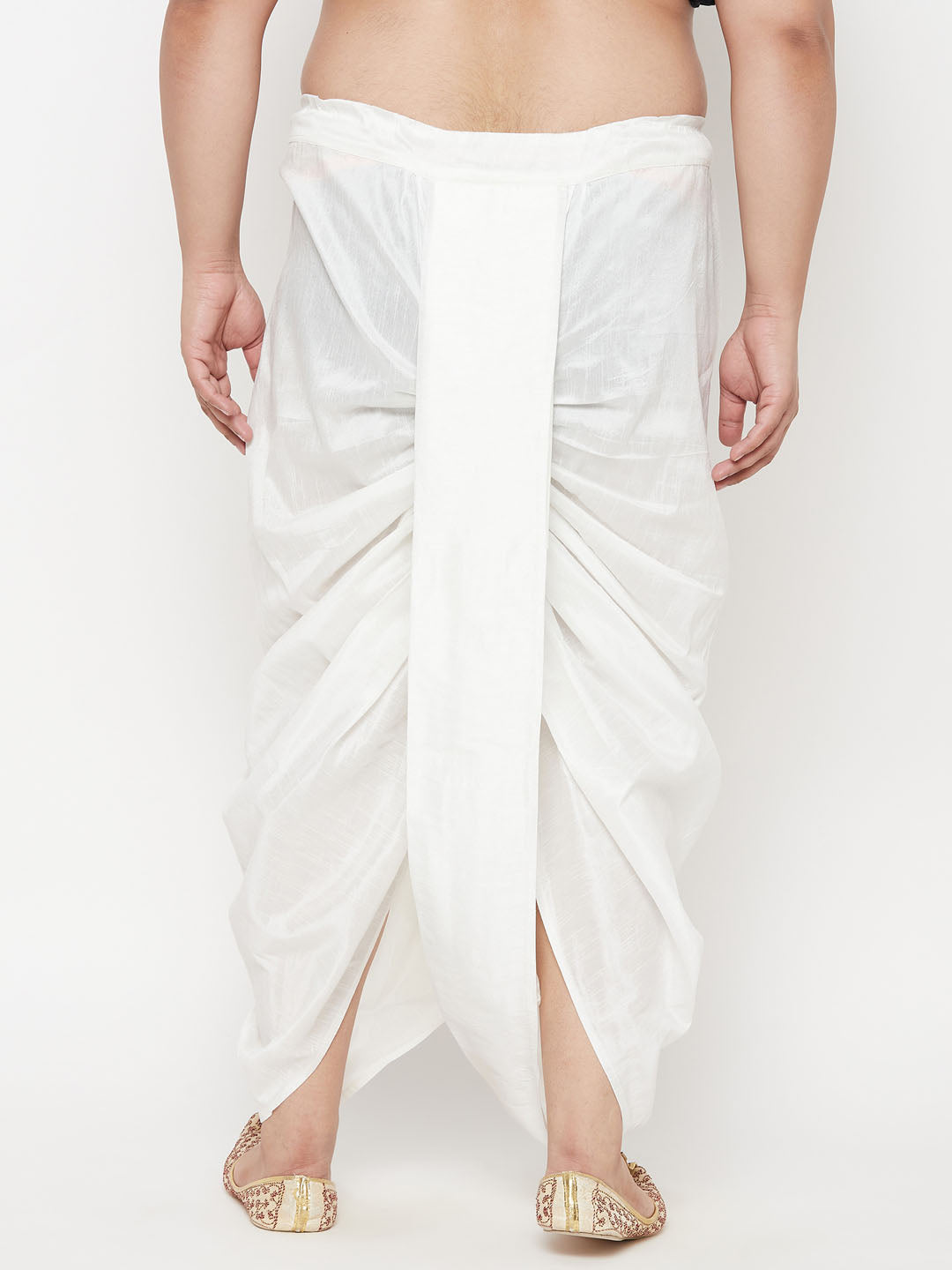 Men's Plus Size White Cotton Blend Solid Traditional Dhoti