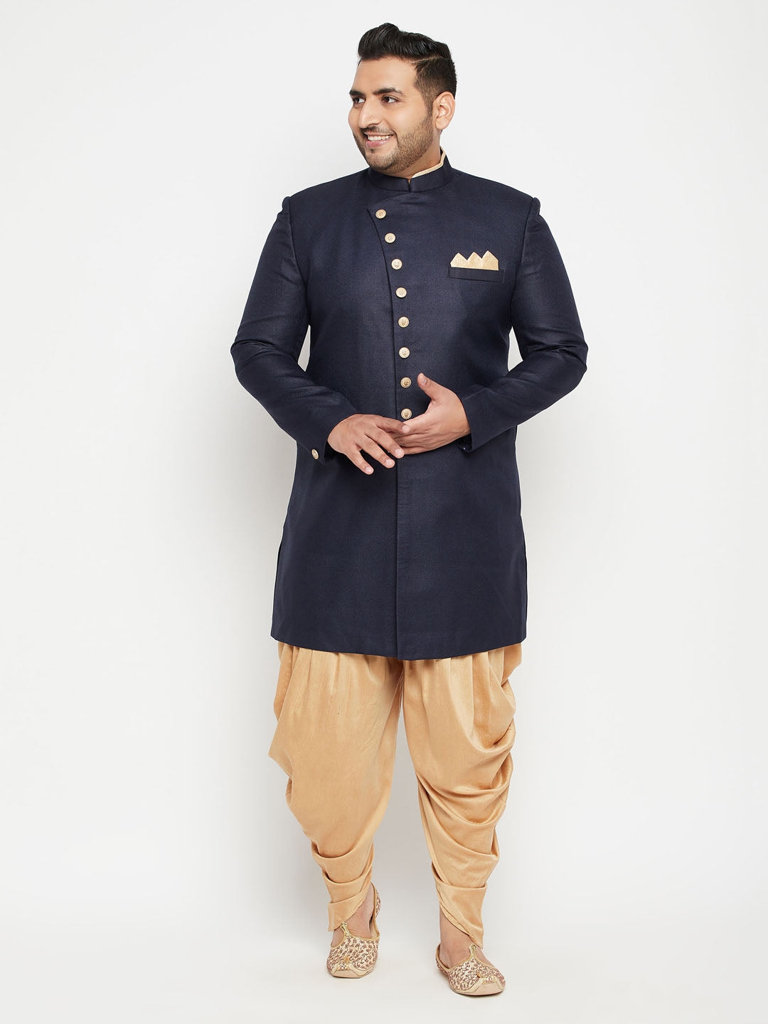 Men's Plus Size Navy Blue Slim Fit Sherwani Set