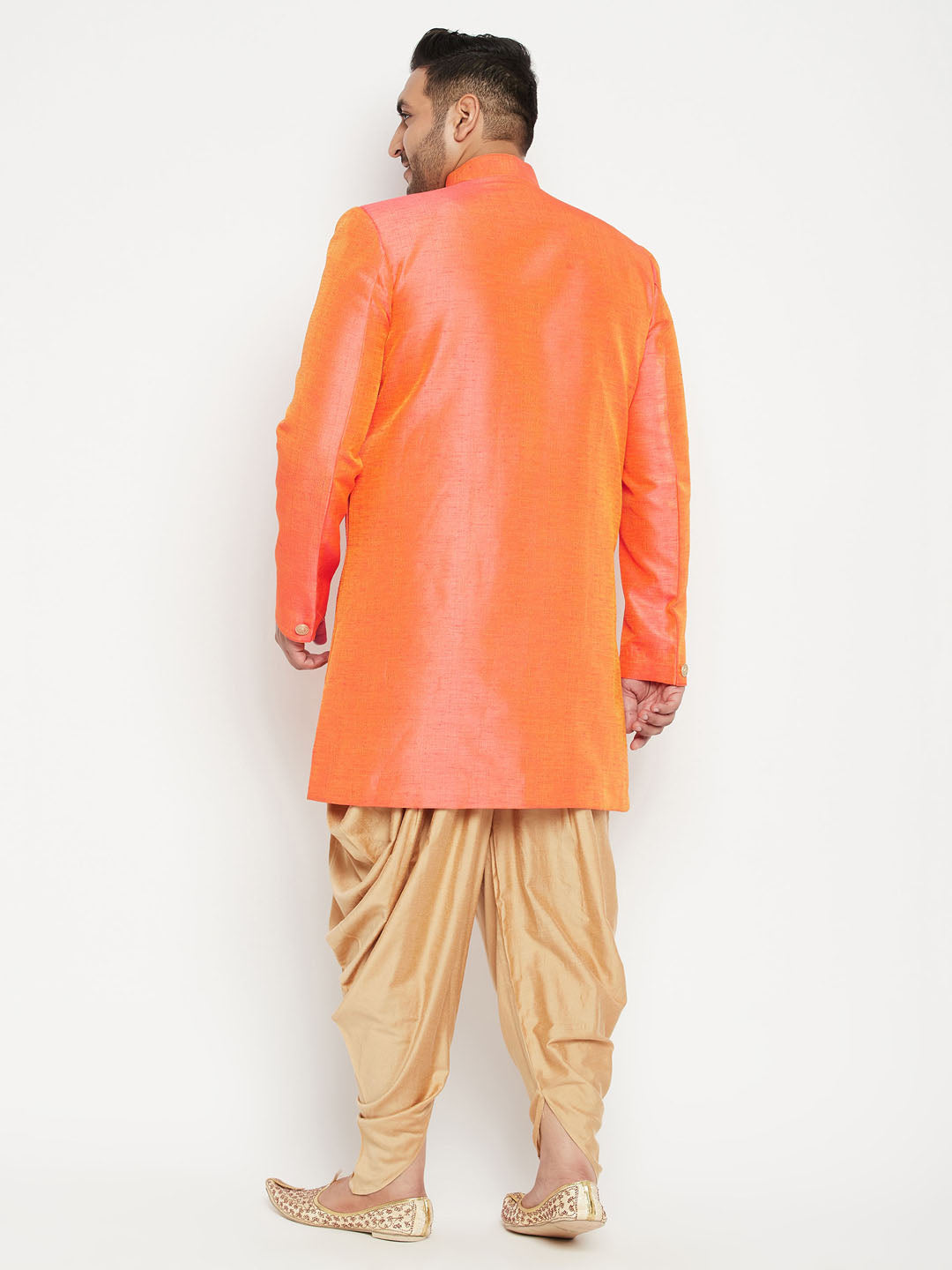 Men's Plus Size Orange Slim Fit Sherwani Set