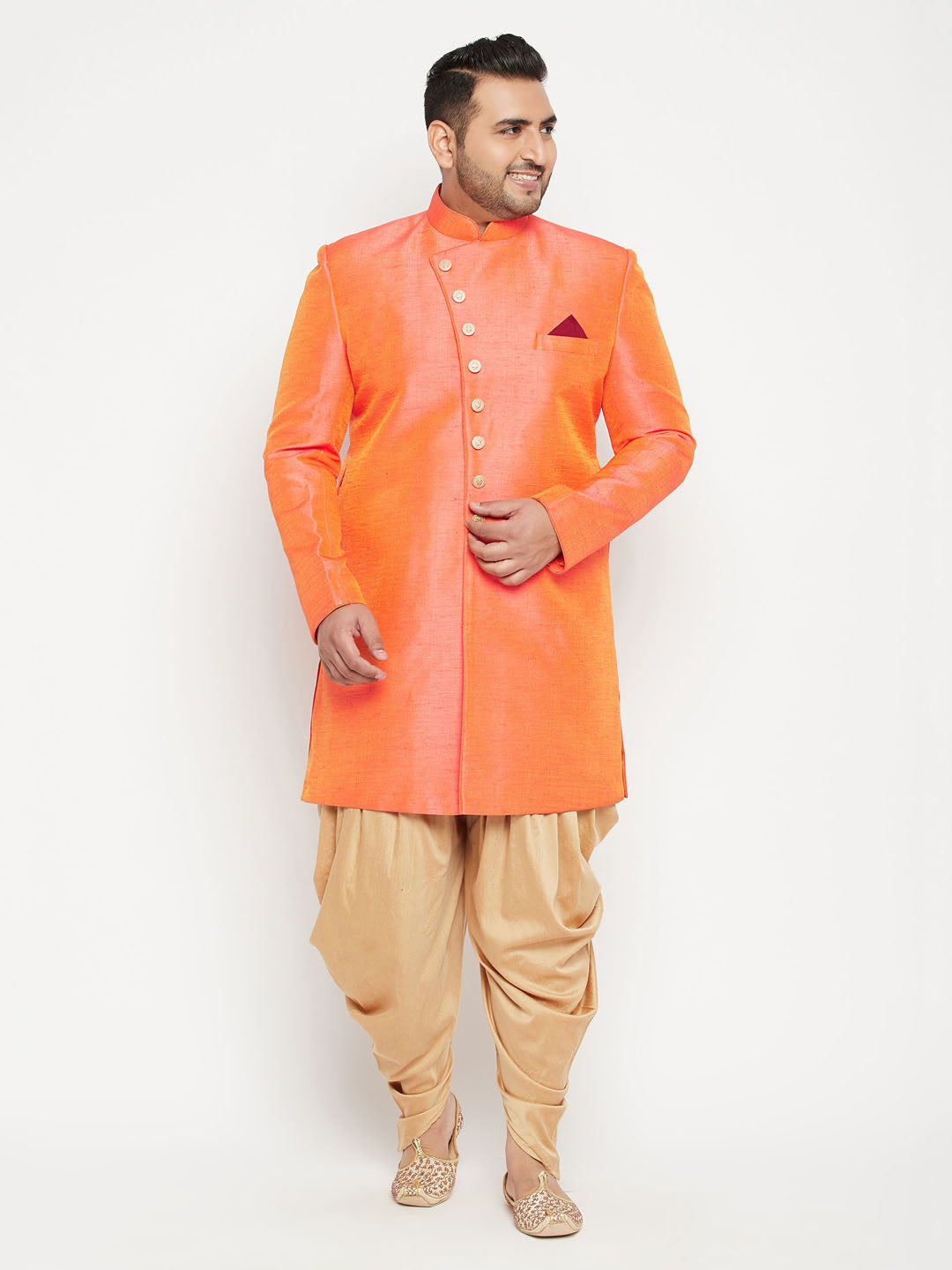 Men's Plus Size Orange Slim Fit Sherwani Set