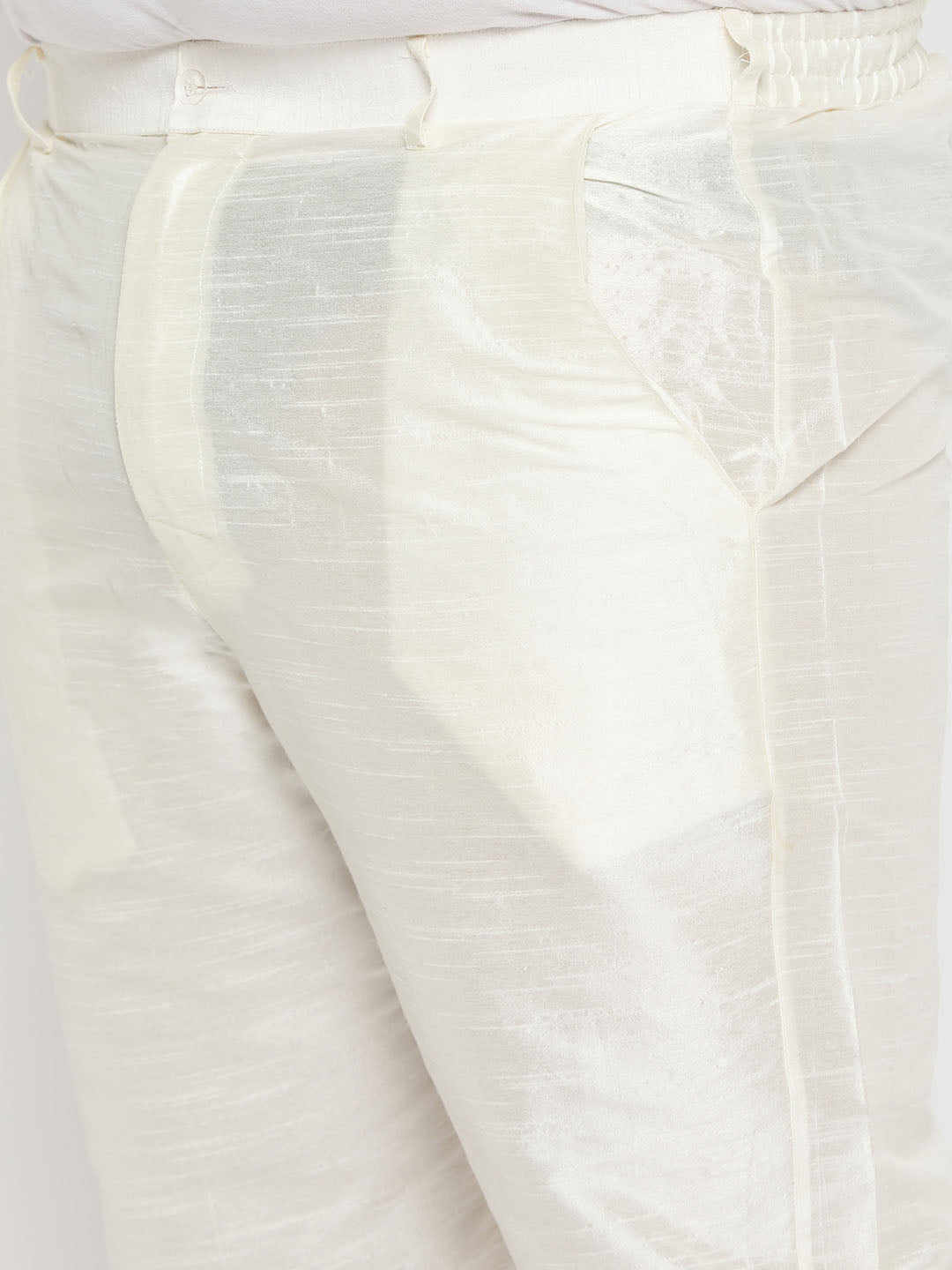 Men's Plus Size Black Ethnic Jacket With Cream Silk Blend Kurta And Pant Style Pyjama Set