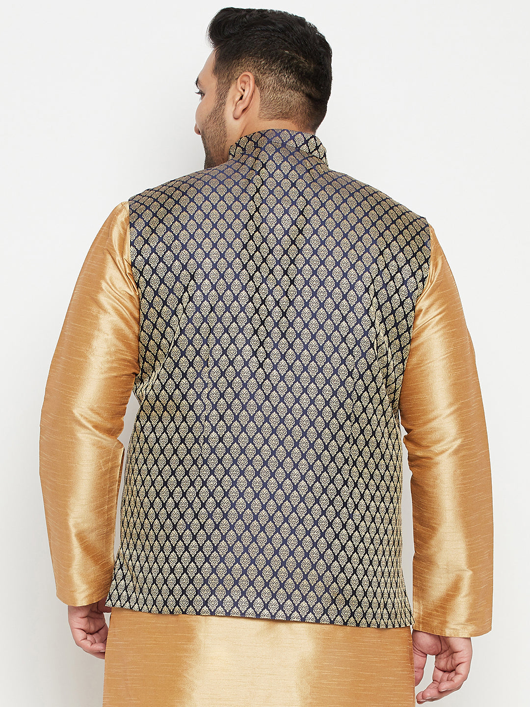 Men's Plus Size Blue Woven Nehru Jacket