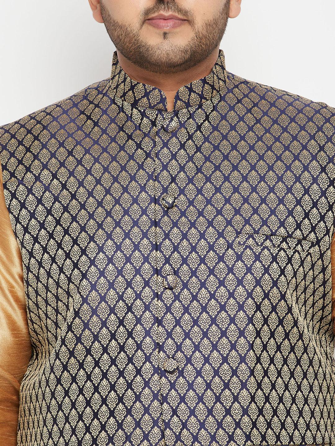 Men's Plus Size Blue Woven Nehru Jacket