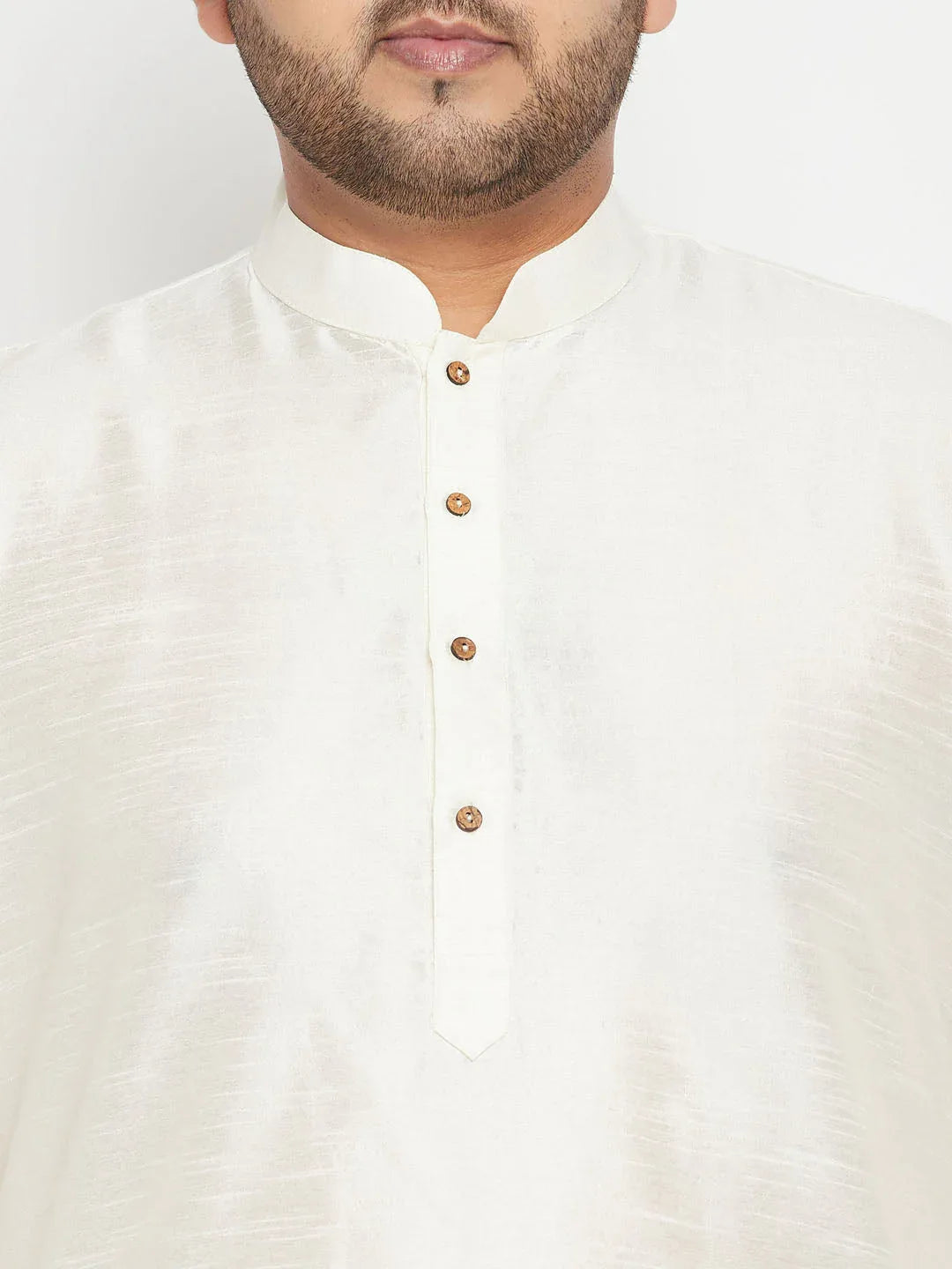 Men's Plus Size Cream And Navy Blue Silk Blend Jacket Kurta Pyjama Set
