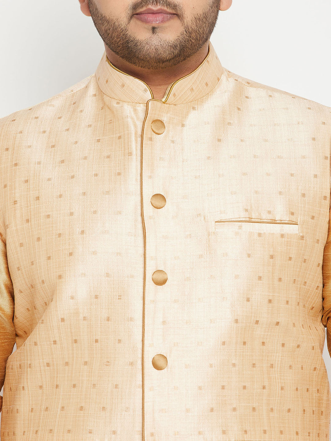Men's Plus Size Gold Zari Weaved Nehru Jacket