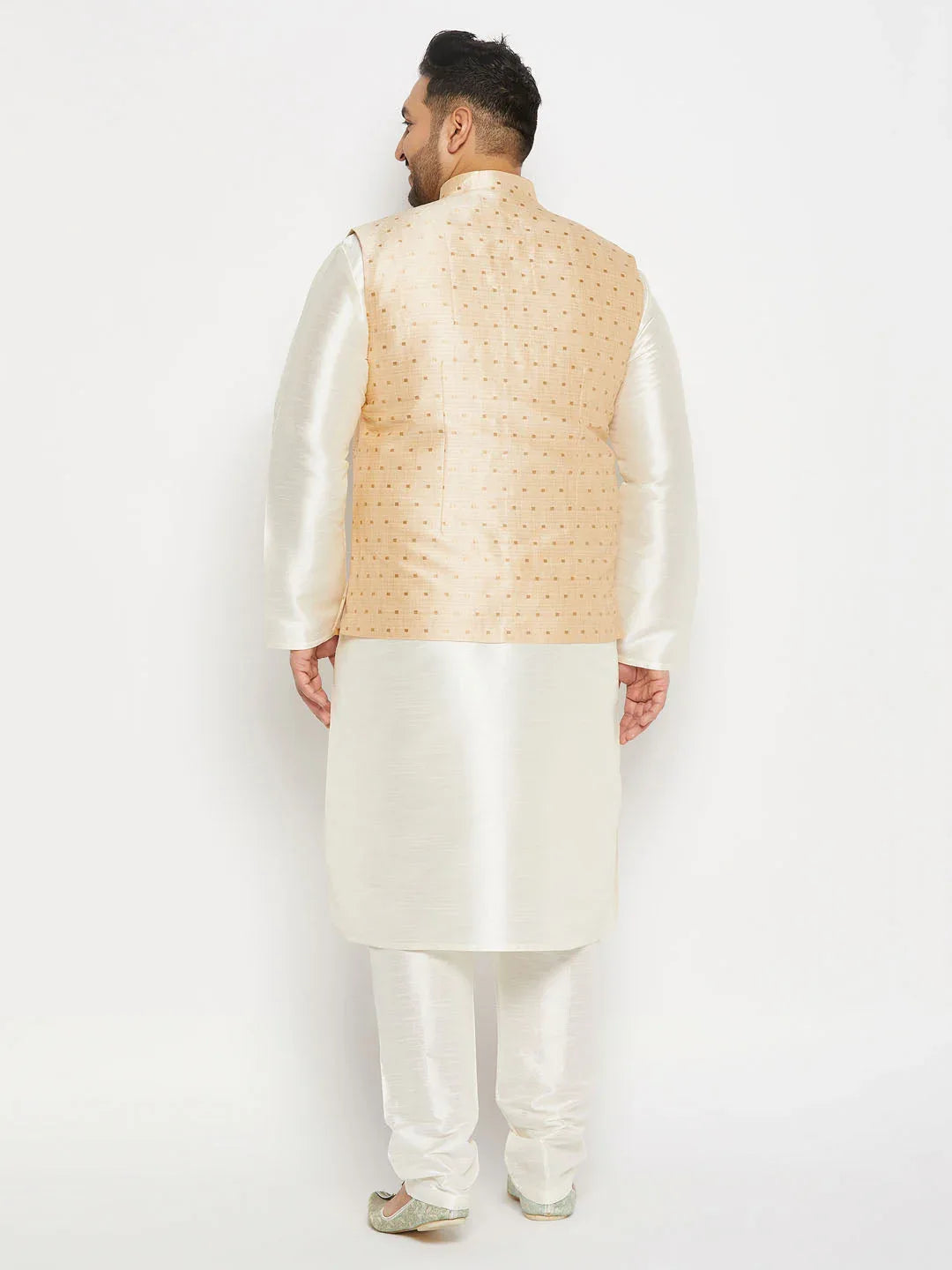Plus Size Men's Gold Zari Weaved Kurta Pant Set