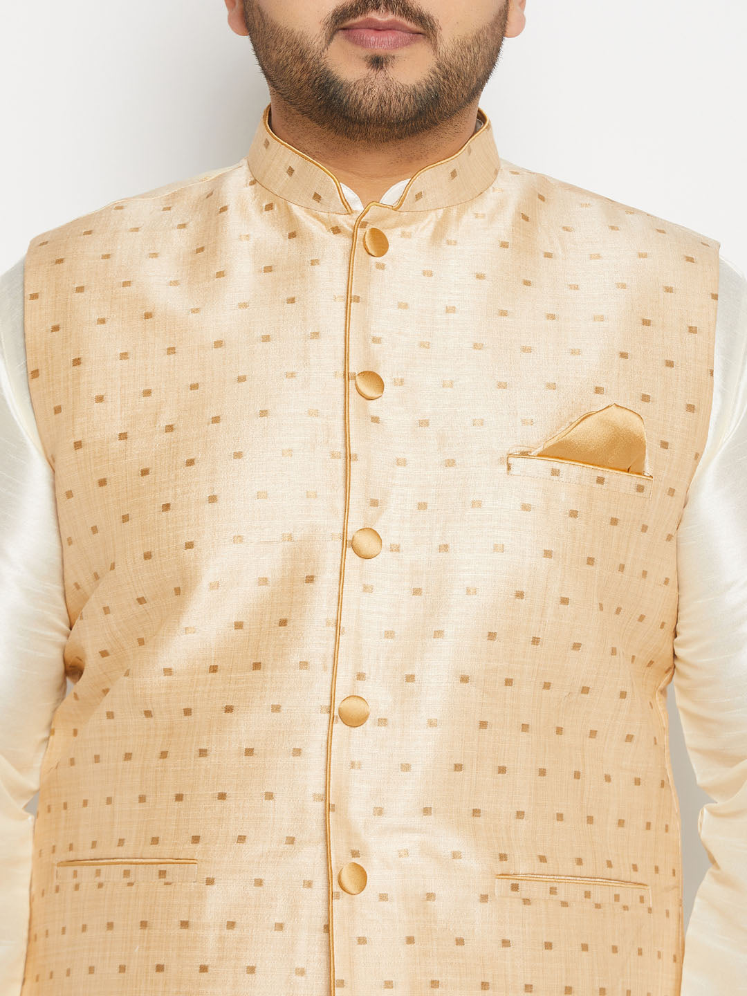 Plus Size Men's Gold Zari Weaved Kurta Pant Set