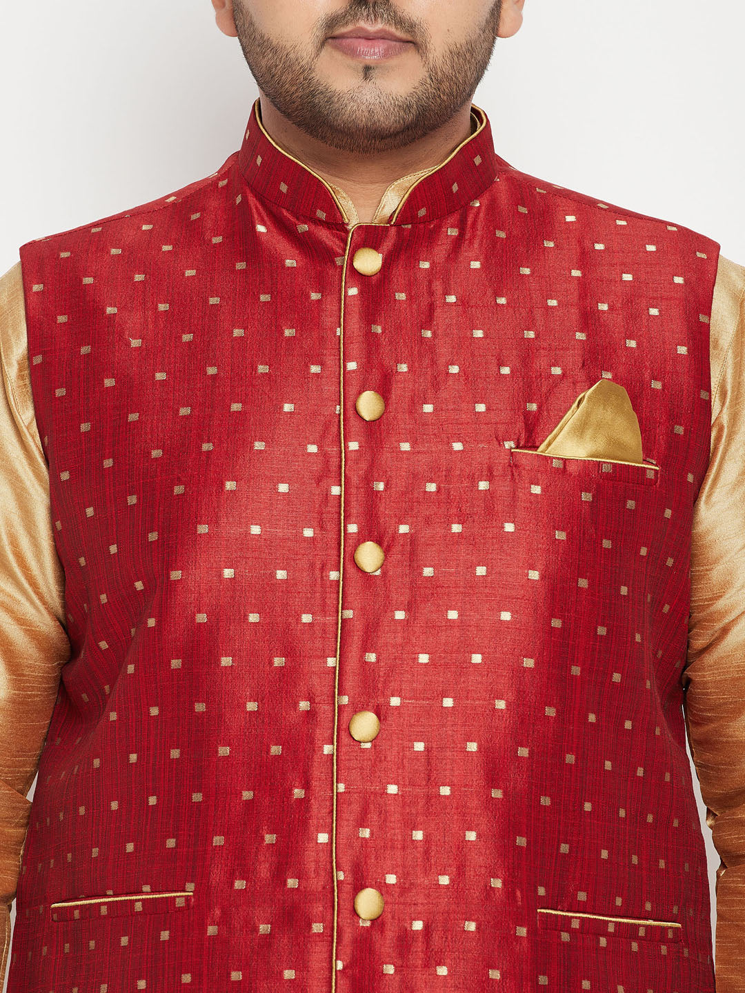 Men's Plus Size Maroon Zari Weaved Nehru Jacket