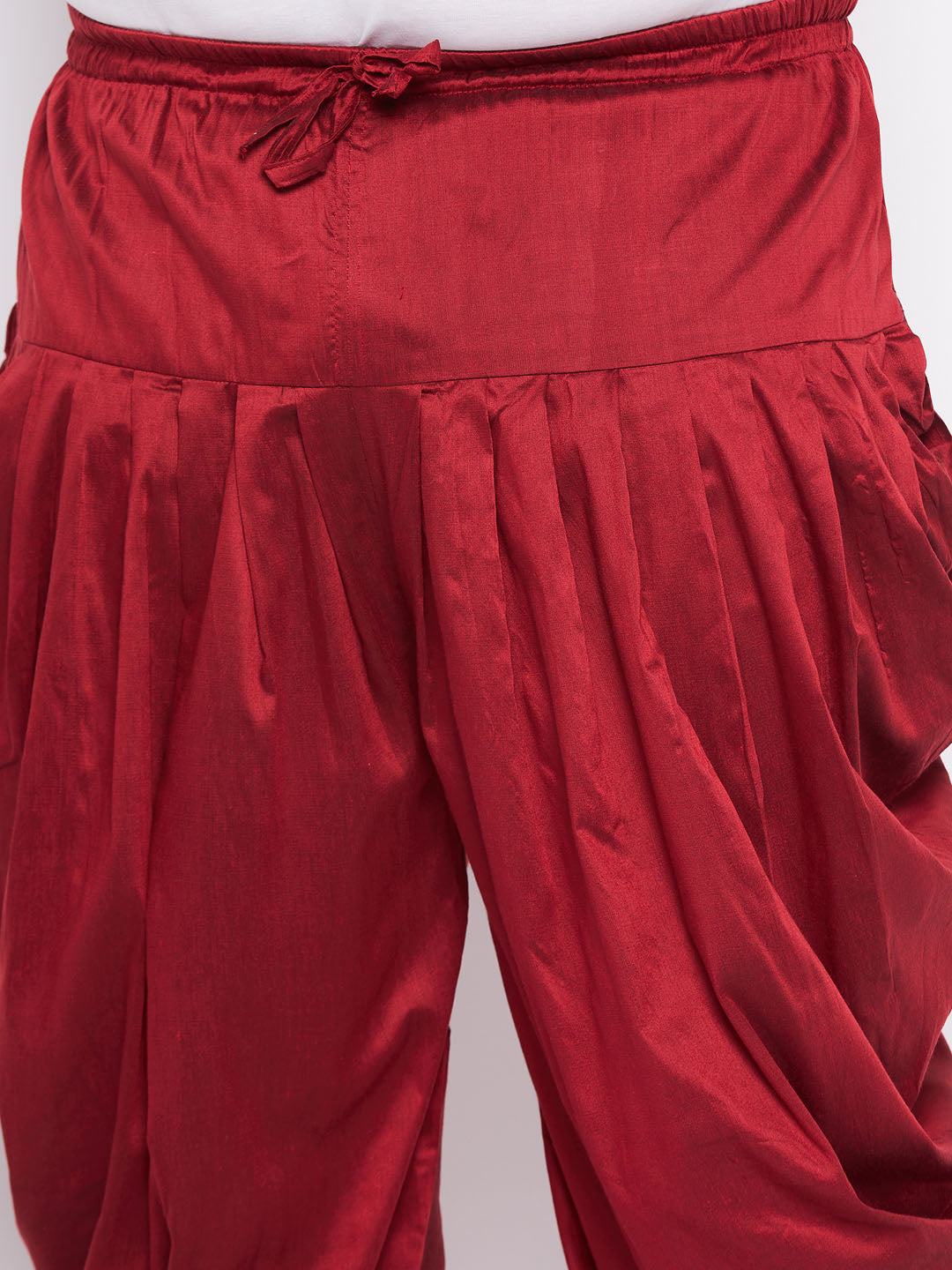 Men's Plus Size Maroon Zari Weaved Nehru Jacket With Curved Kurta Dhoti Set