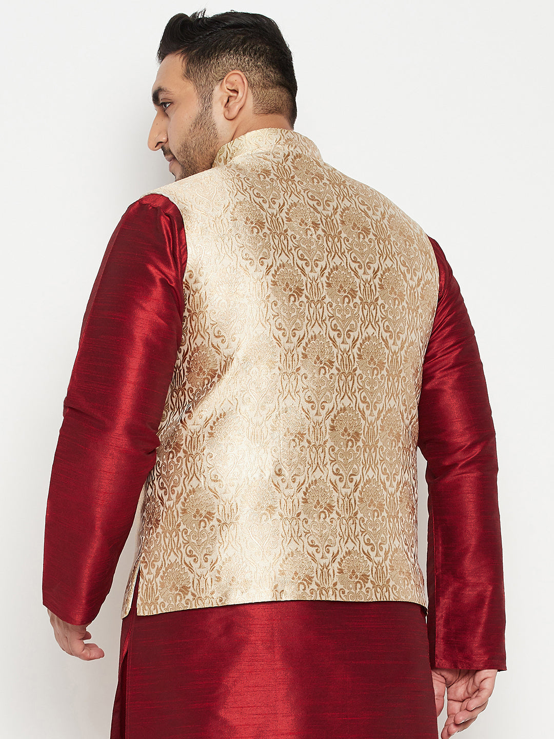 Vastramy Men's Plus Size Rose Gold Brocade Nehru Jacket
